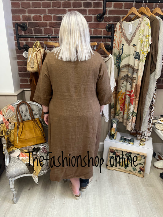 Keira brown cocoon dress with straight hem 16-22