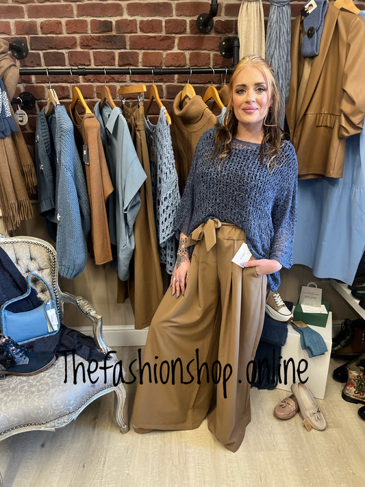 Denim blue popcorn open knit top 10-20