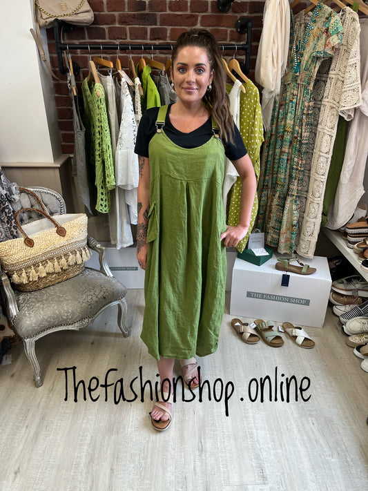 Lime linen funky pinafore dress 8-14