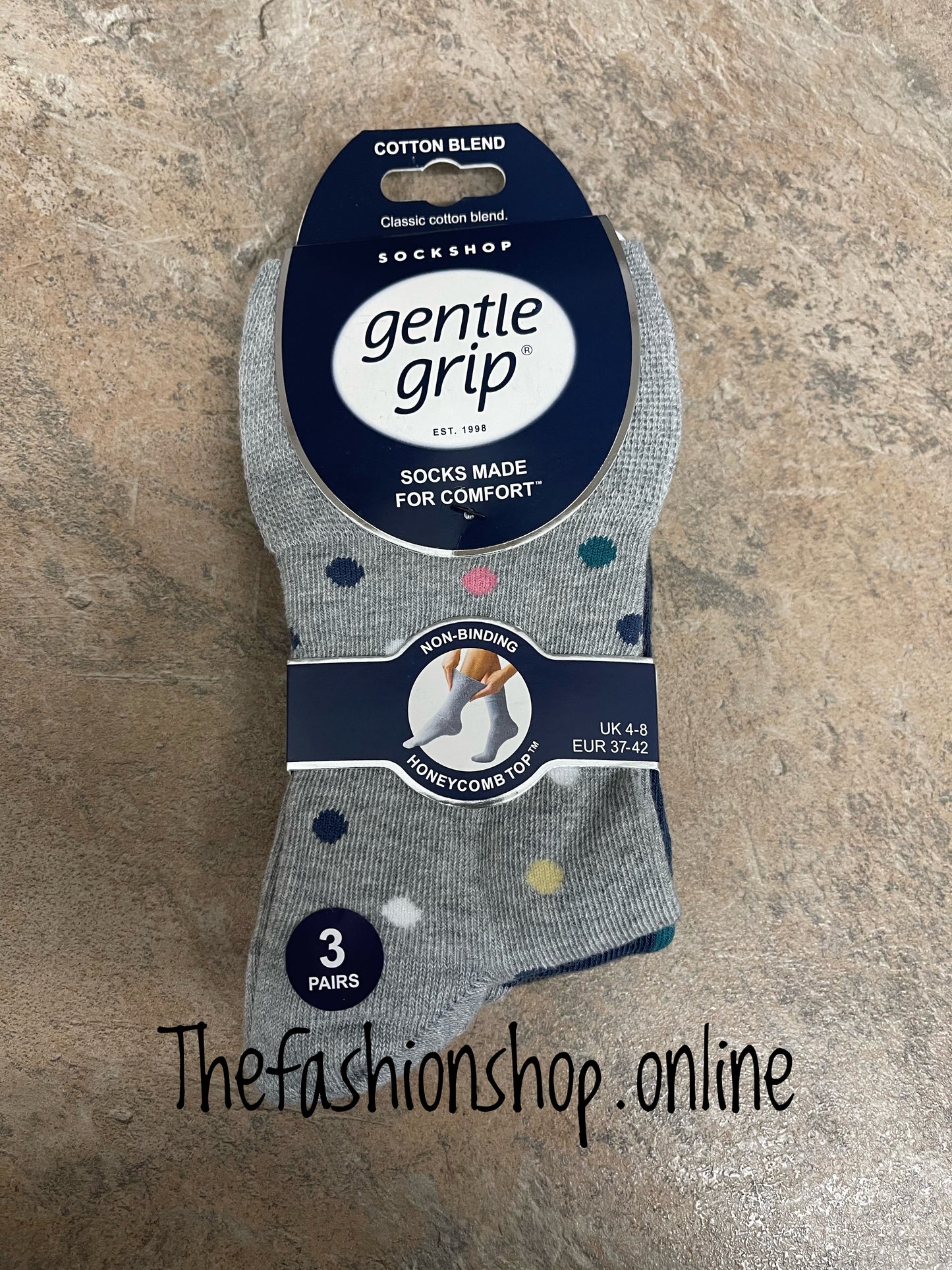 3 pack grey and navy spot soft grip cotton rich socks 4-8