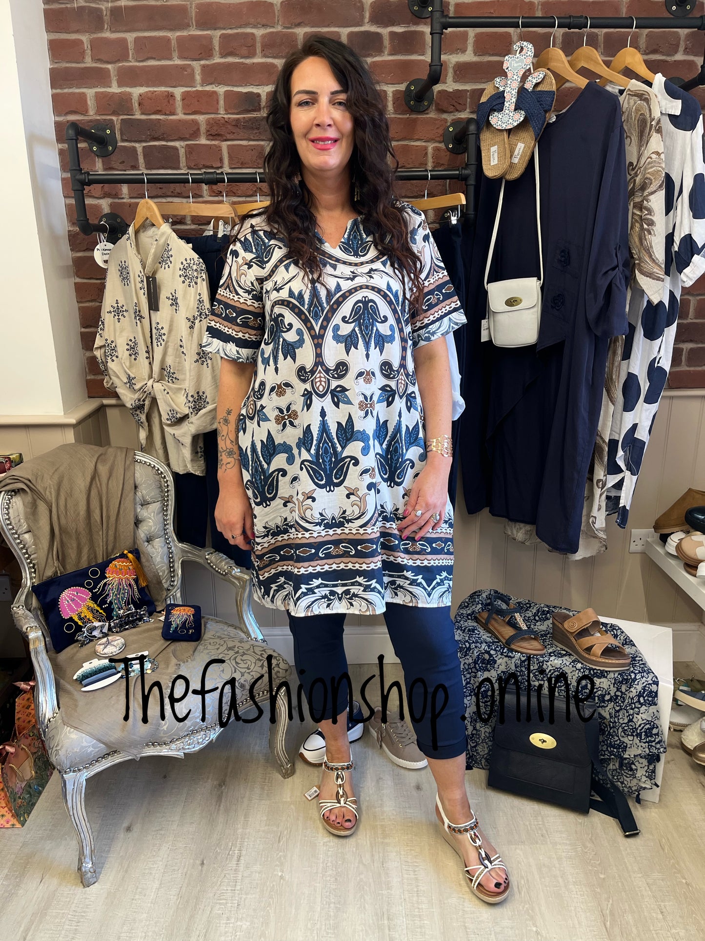 Italian style Blue v notch neck dress 12-16