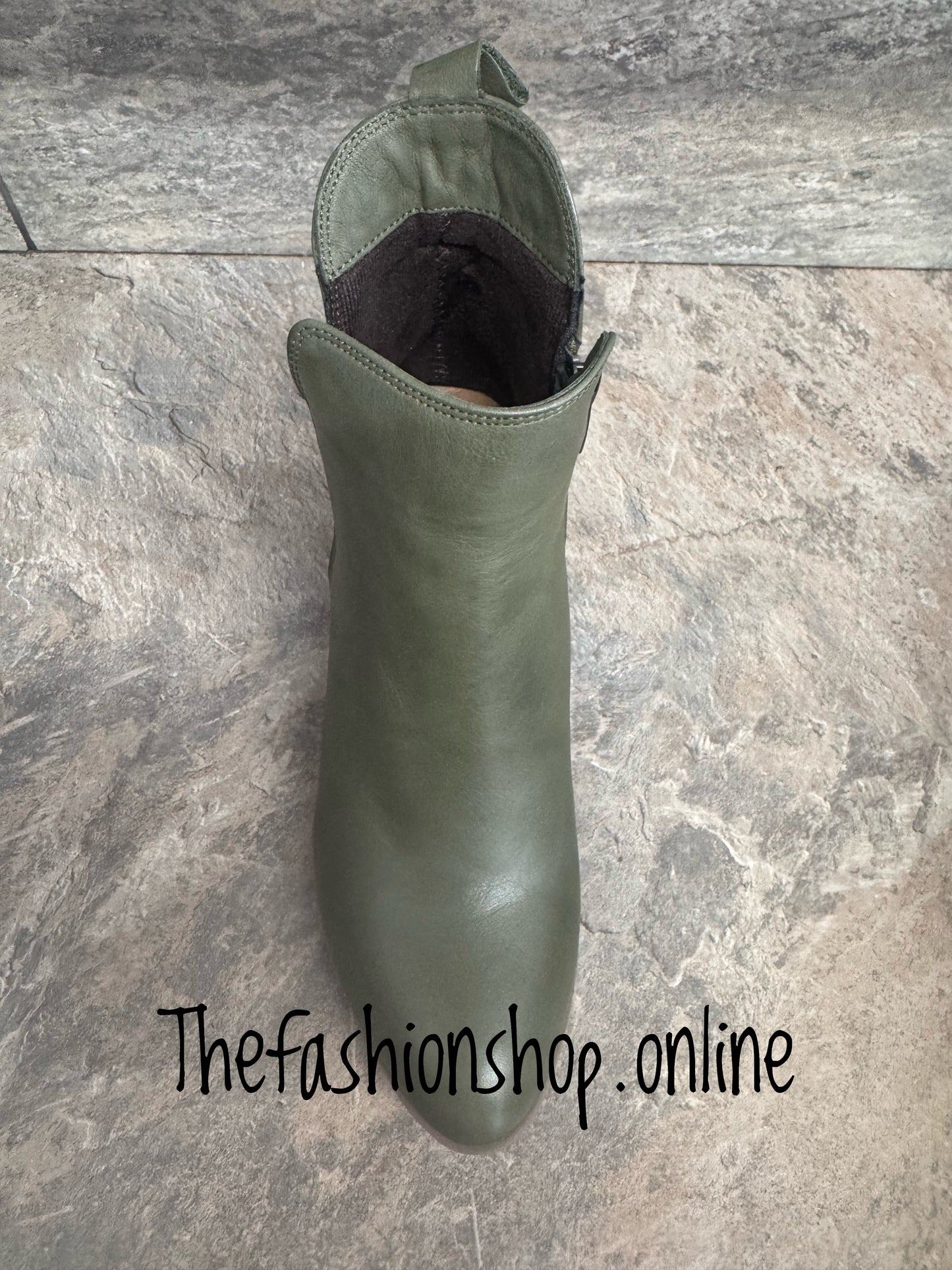 Modella Lisbon Olive Green leather boots sizes 4-9 (37-42)