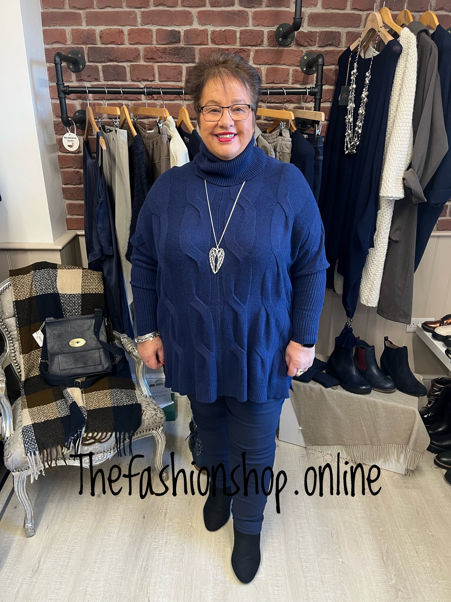 Amelia Navy cable knit polo jumper 12-22