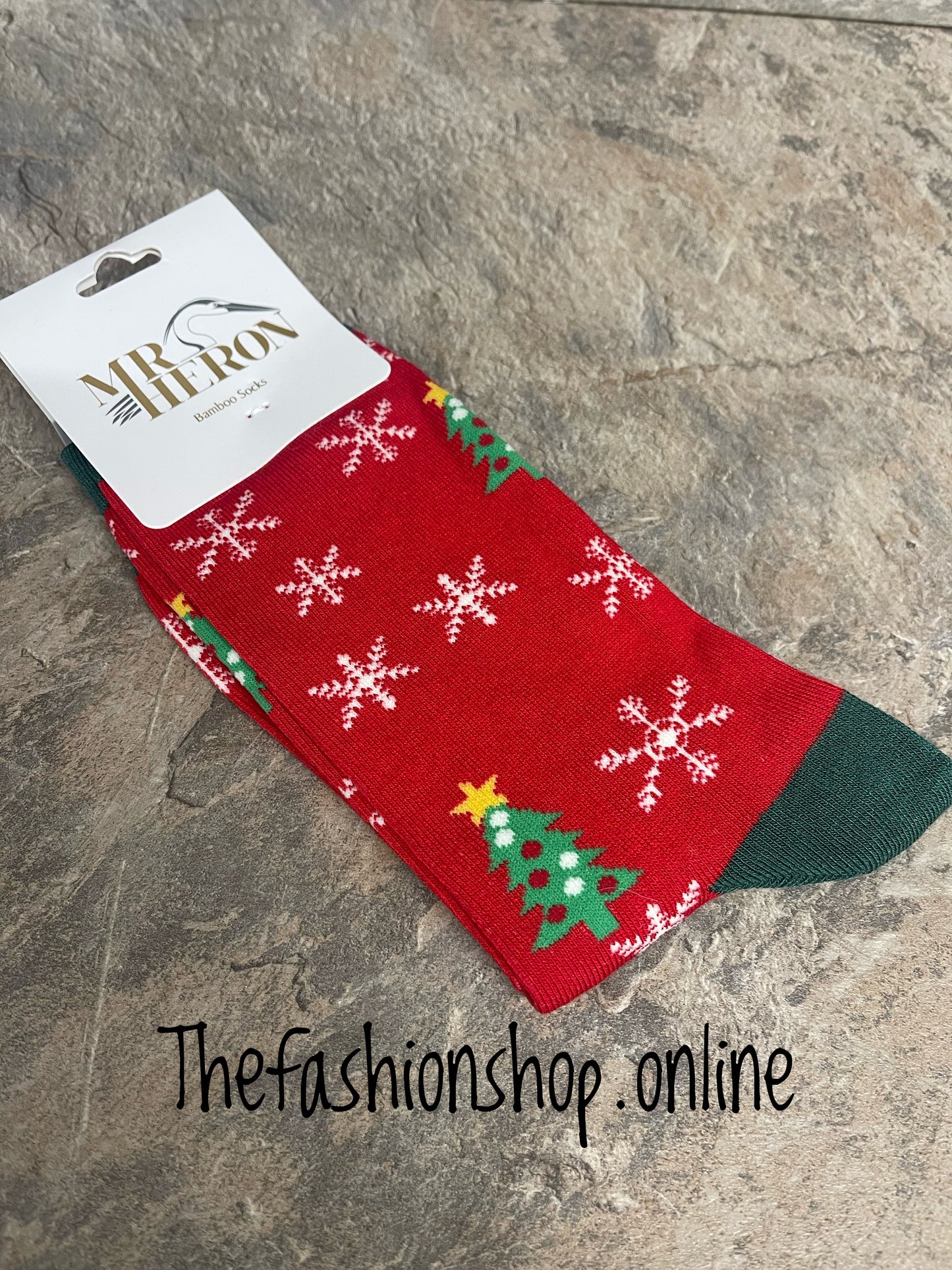 Mr Heron men's red Christmas tree bamboo socks 7-11