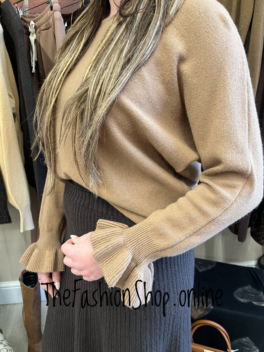 Della camel frill cuff jumper 8-16