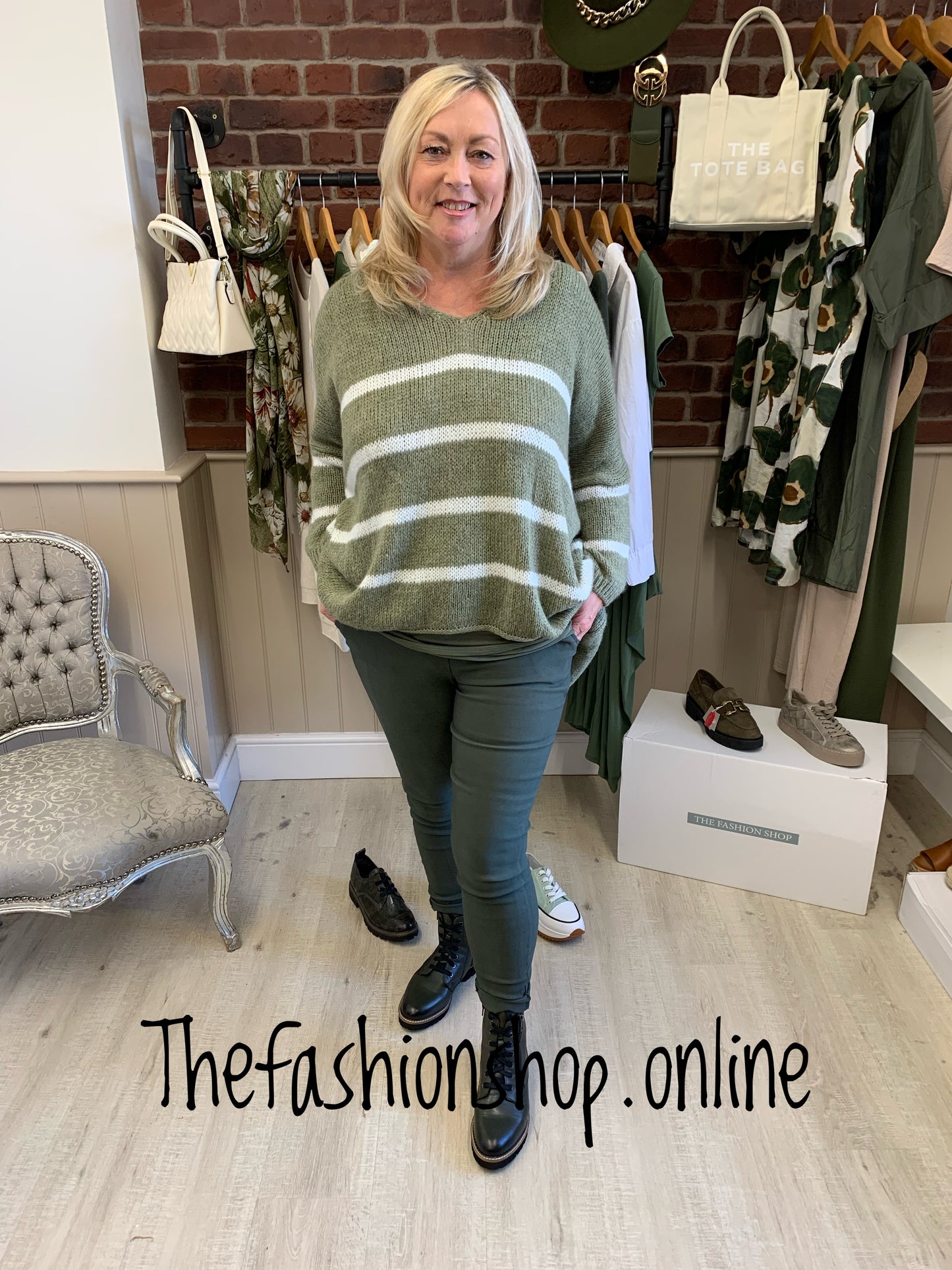 Khaki and white stripe wool mix jumper 16-22