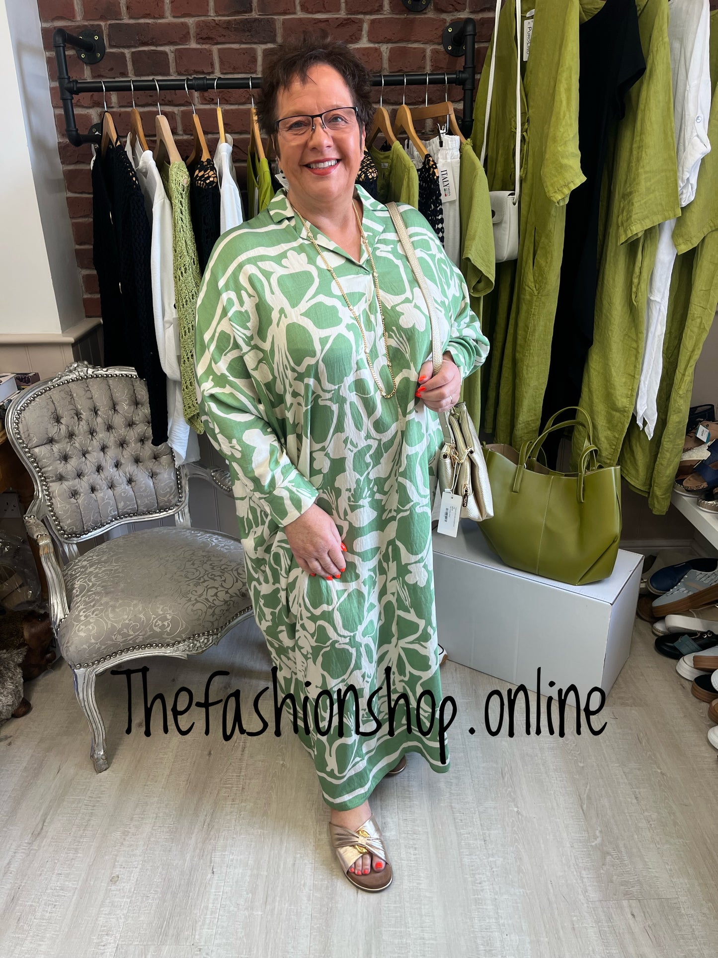 Amy green and cream collared tunic dress 16-22