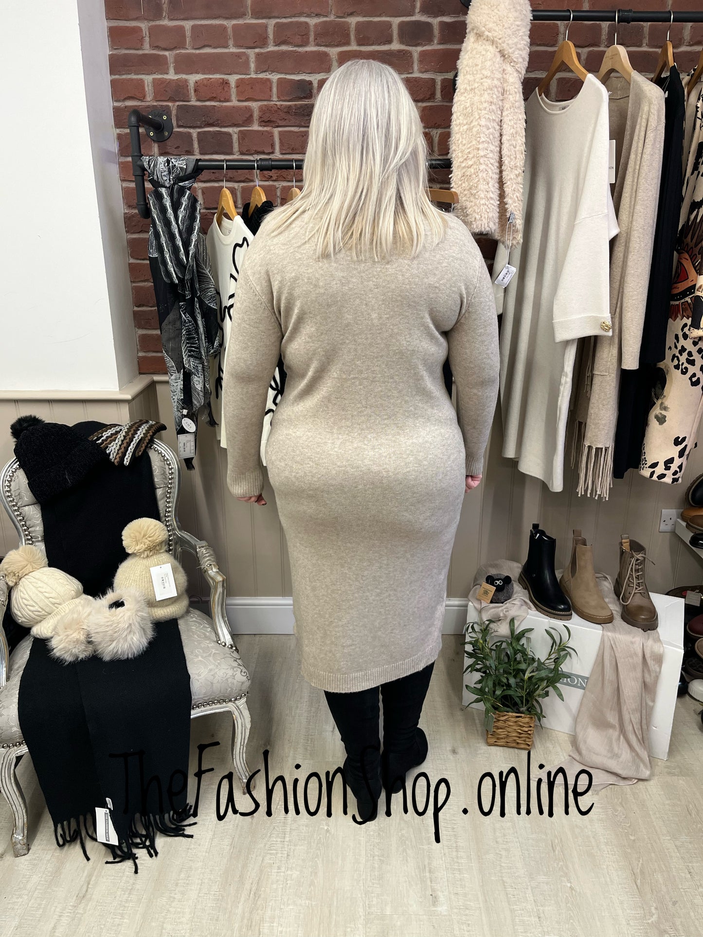 Alison beige cable knit jumper dress 14-18