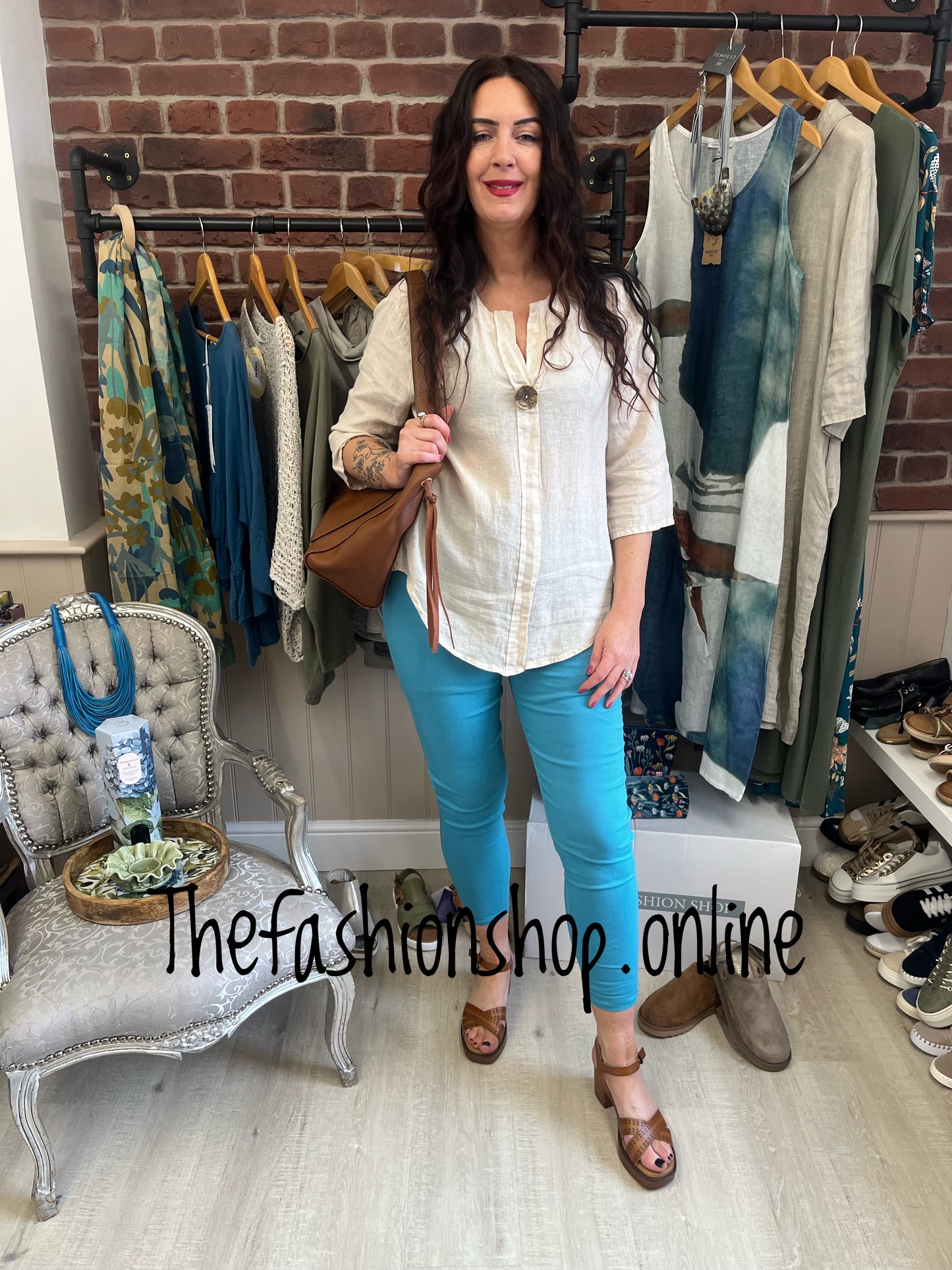 Saffron stone linen button top 10-16