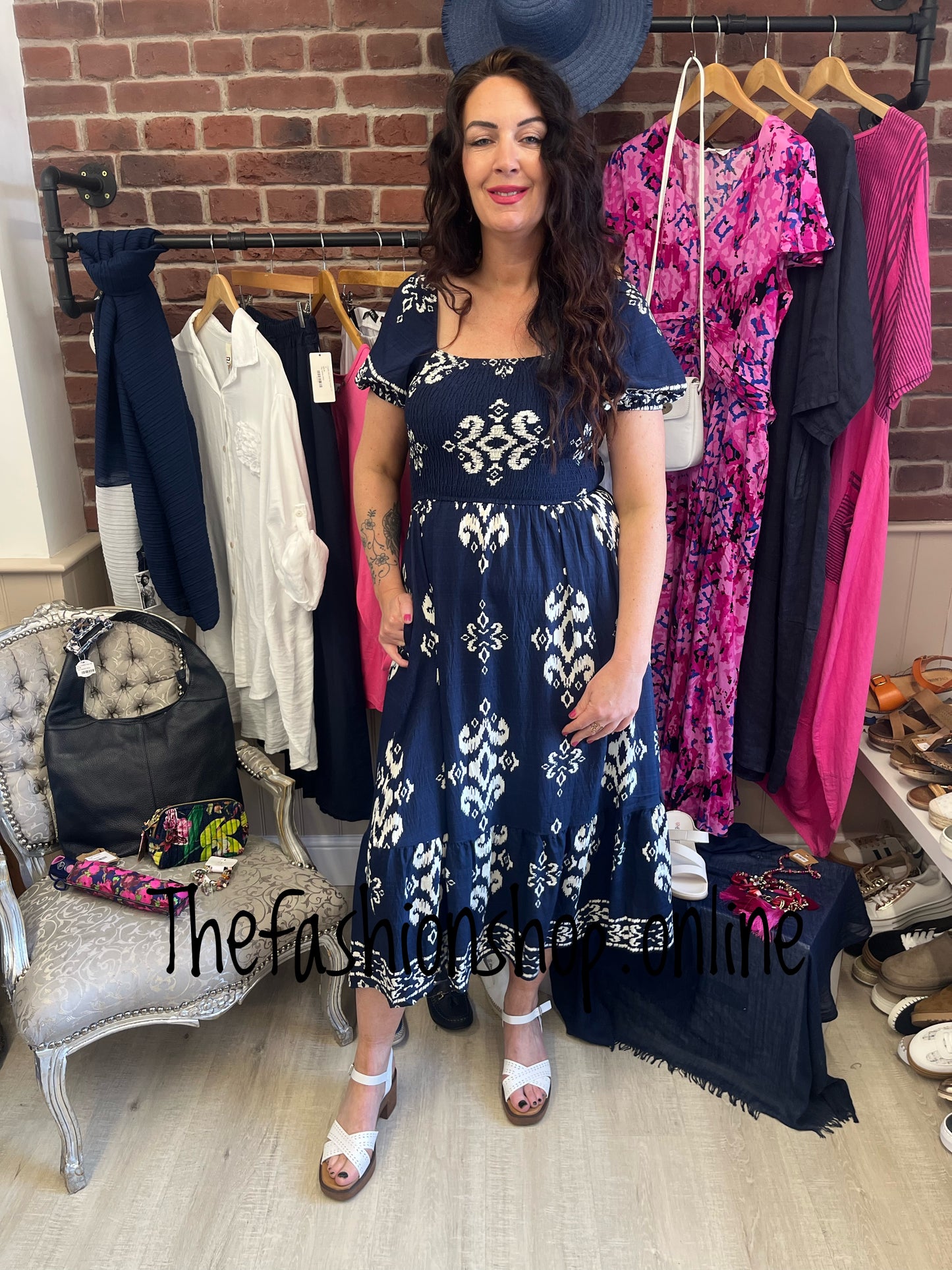 Lauren navy square neck dress sizes 12, 14 and 16
