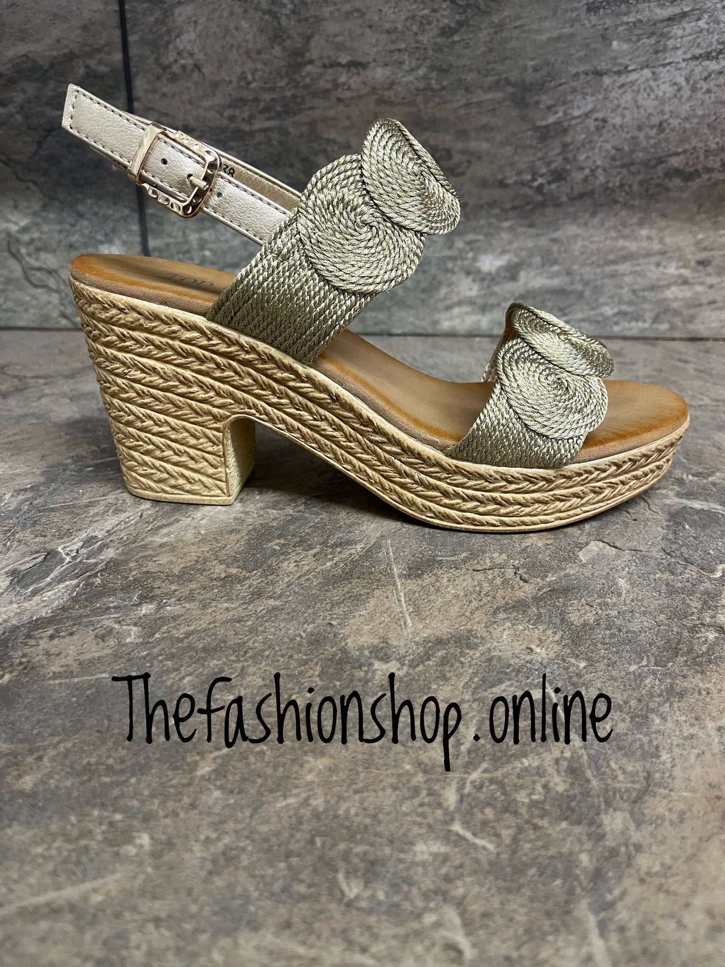 Gold rope detail block heel sandals sizes 3-8