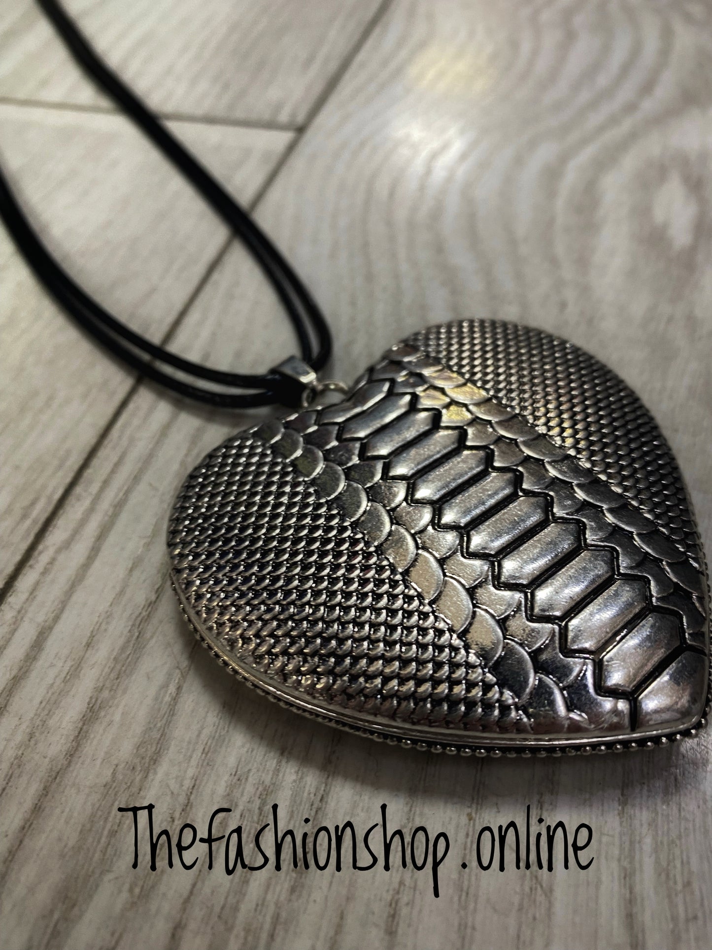 Silver heavy heart statement necklace