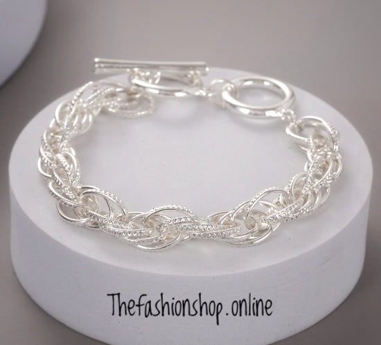 Gracee silver multi chain t bar bracelet
