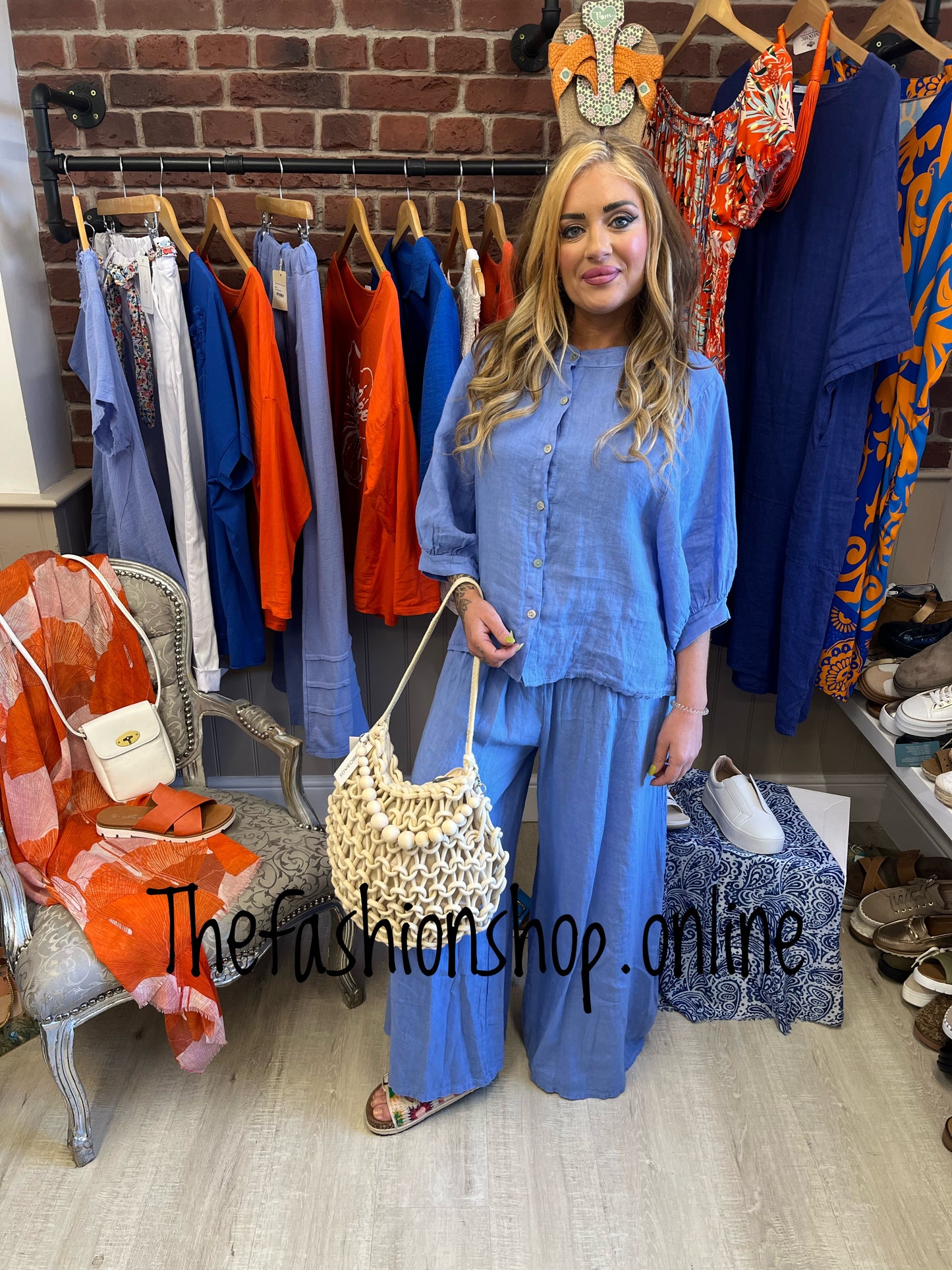 Erica blue linen blouse 10-14