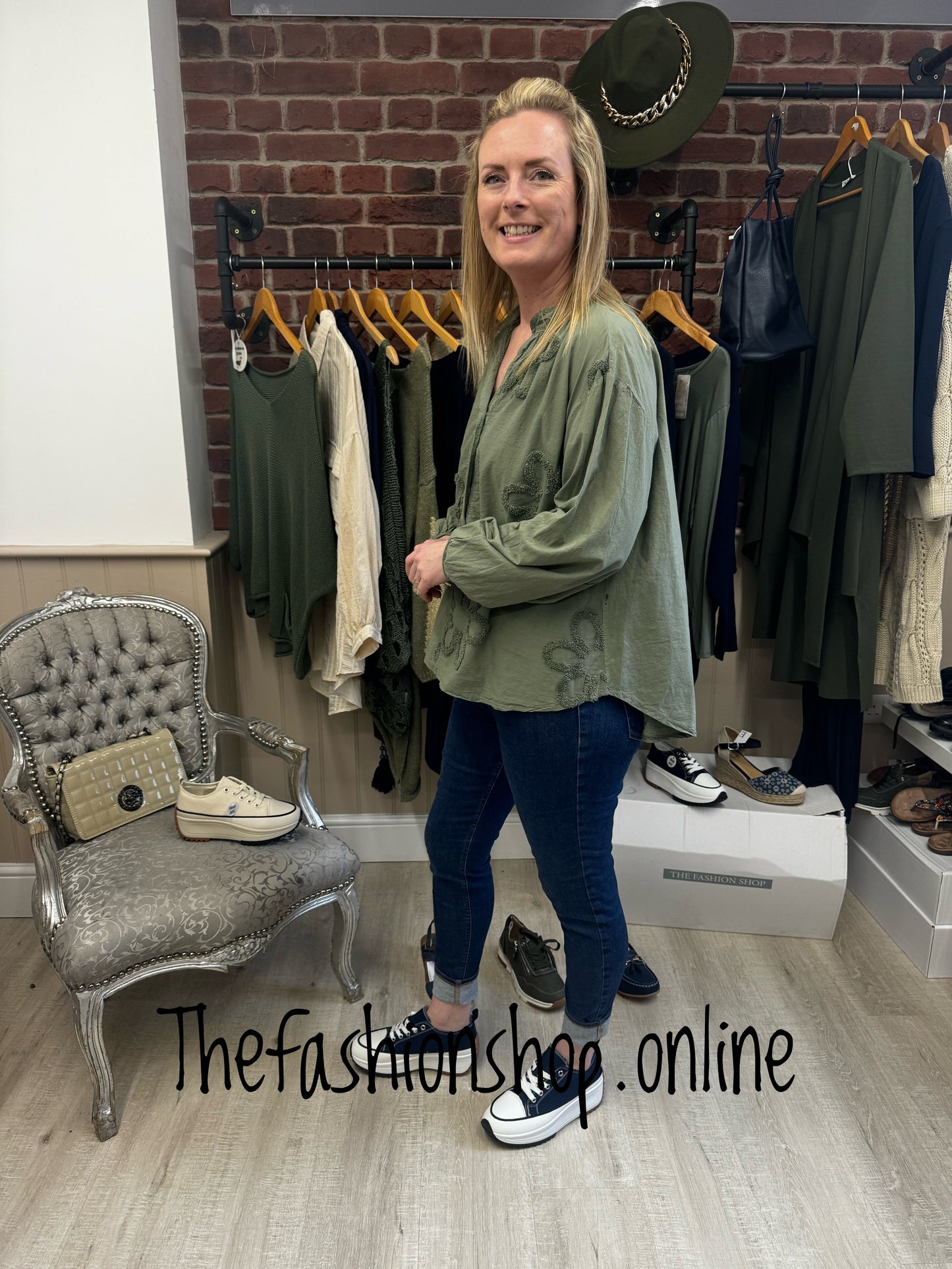 Khaki floral embossed shirt 8-16