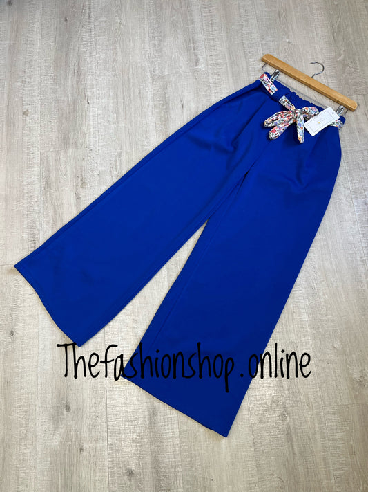 Bridget royal blue wide leg trousers with floral belt 8-12 and 14-16