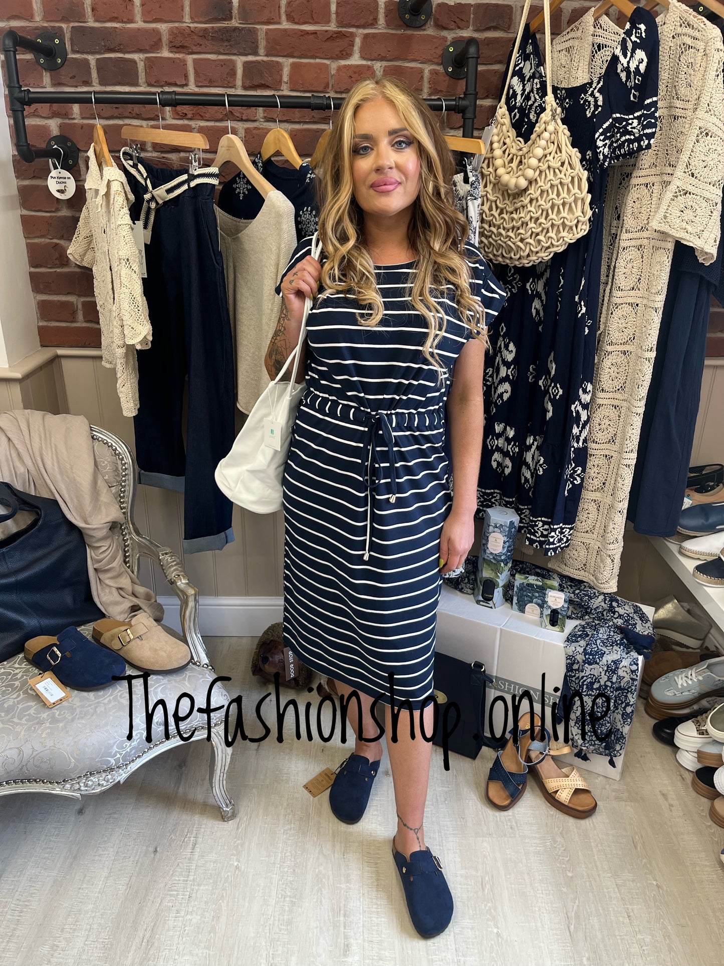 Stella Morgan navy and white stripe t shirt dress sizes 8-18
