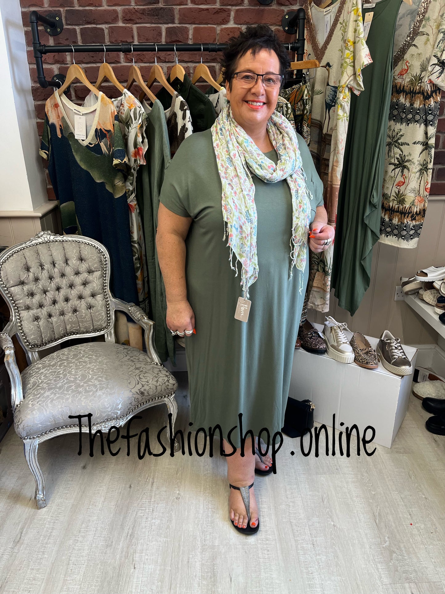 Khaki midi dress up dress down dress 16-26