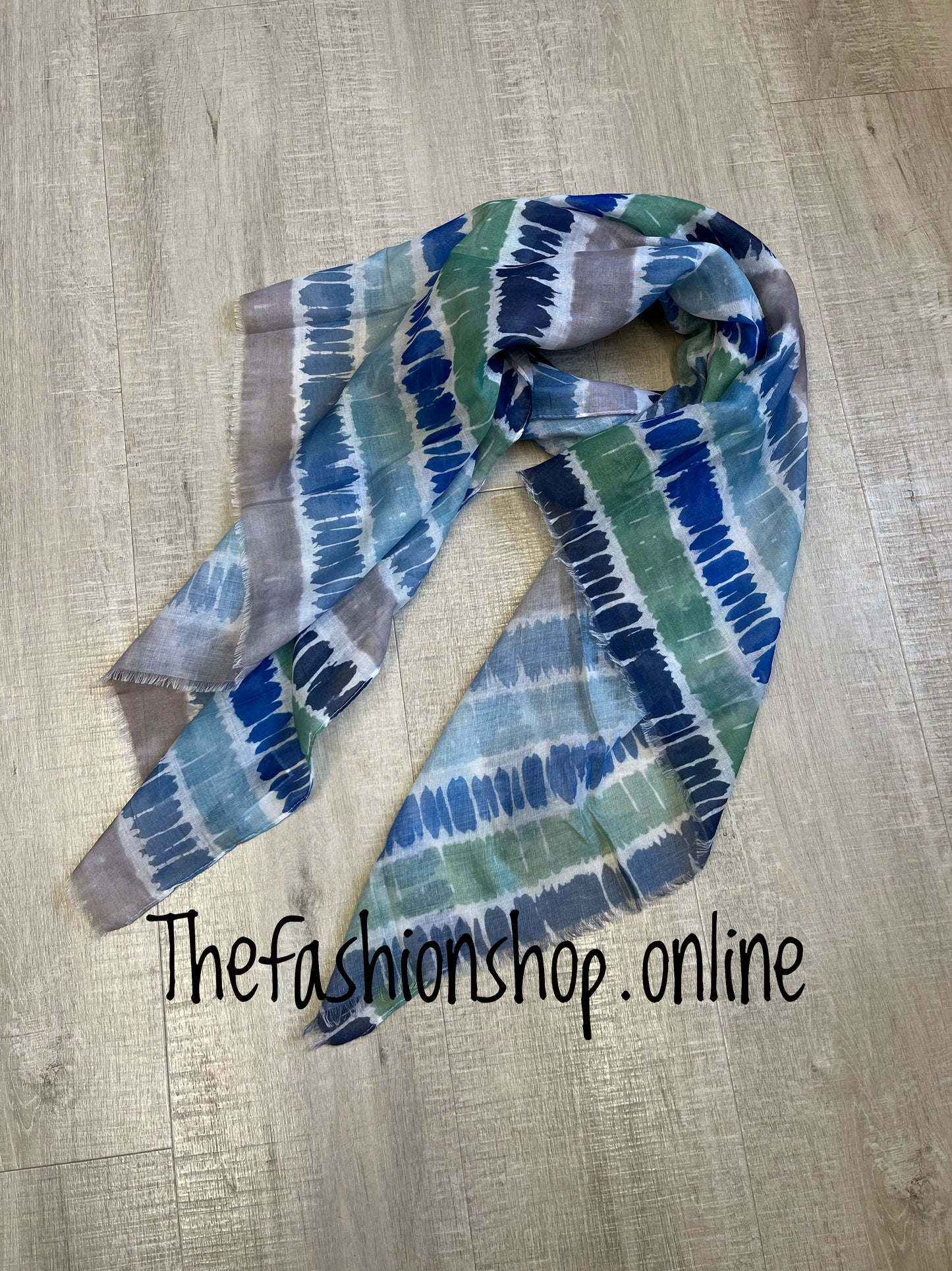 Blue green and grey scarf