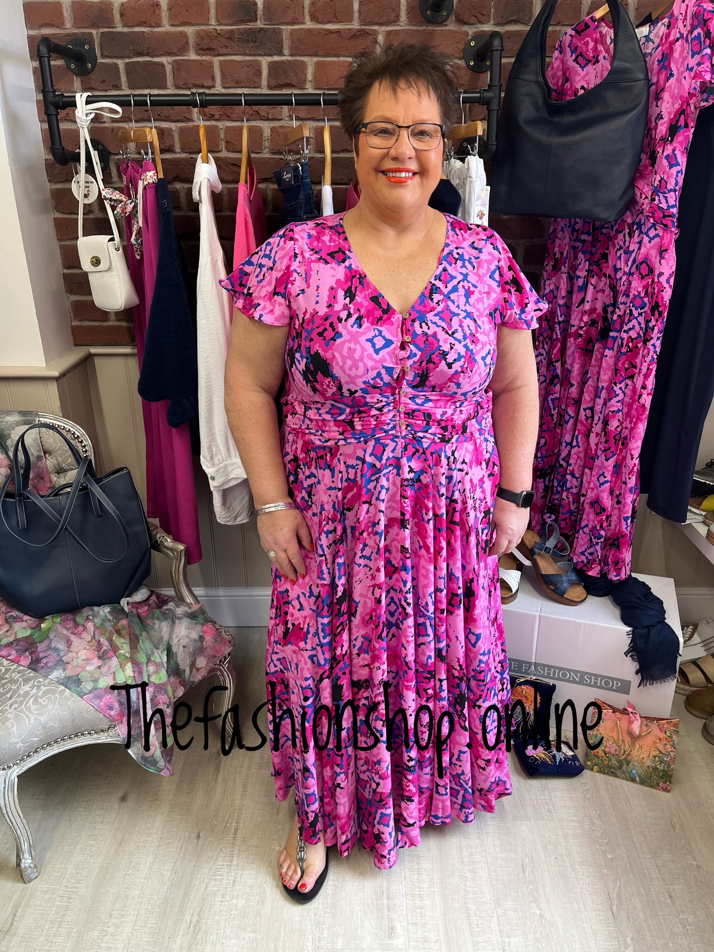 Stella Morgan multi pink angel sleeve dress sizes 12-20