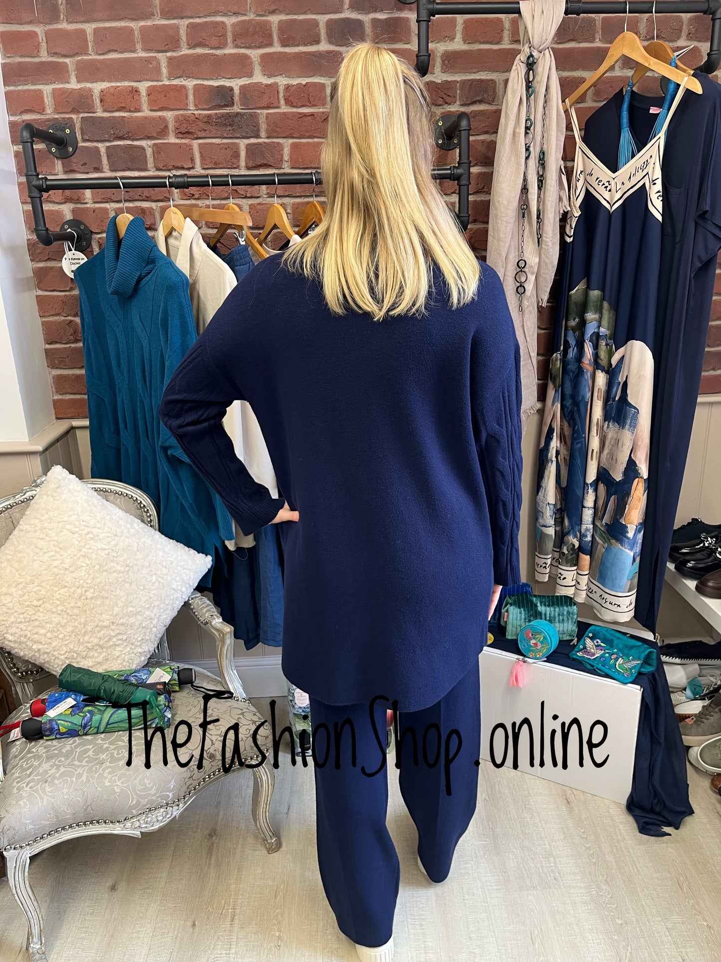 Emily navy cashmere mix co-ord 12-16