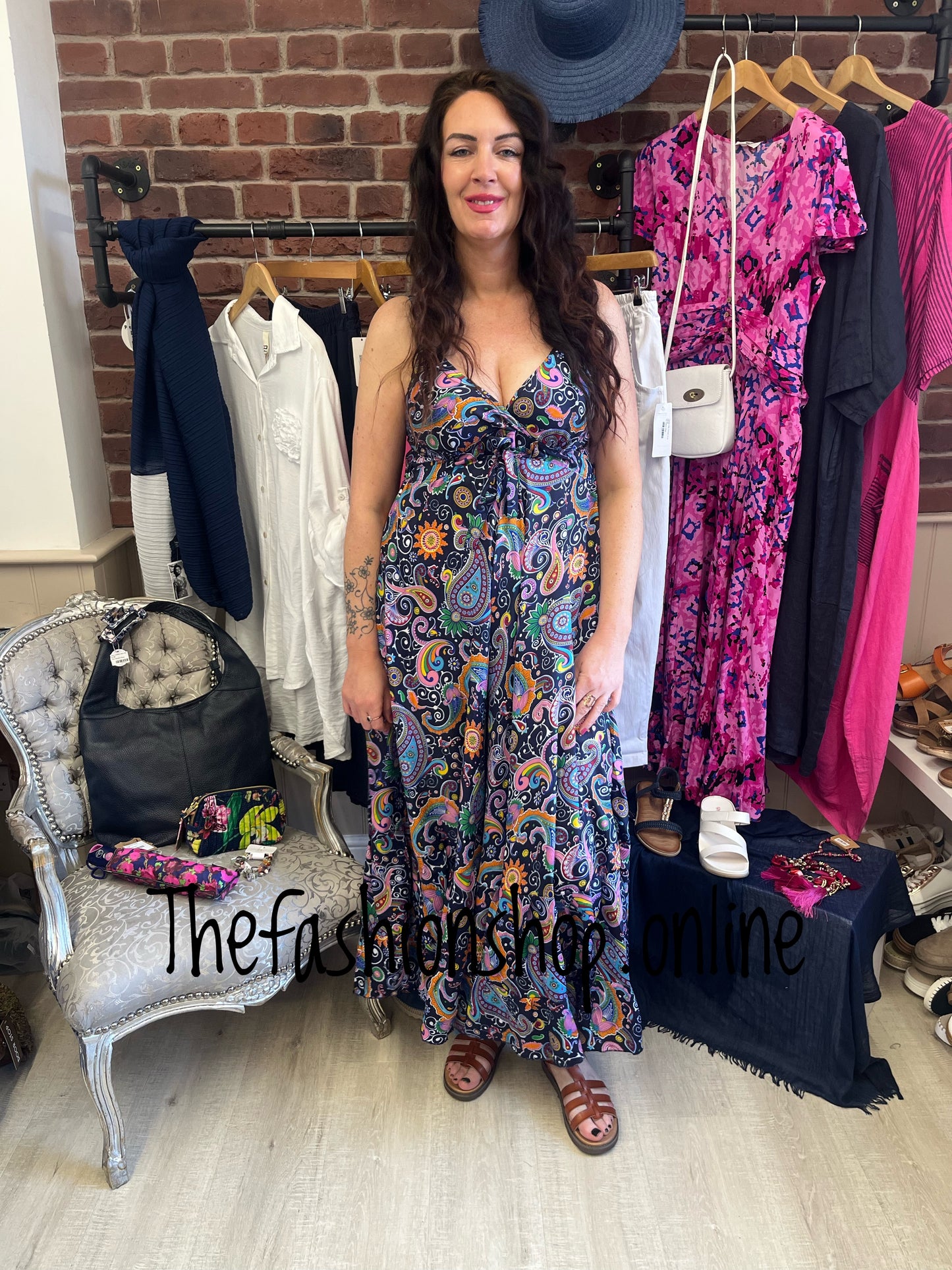 Toyah navy paisley silk feel dress sizes 10-16