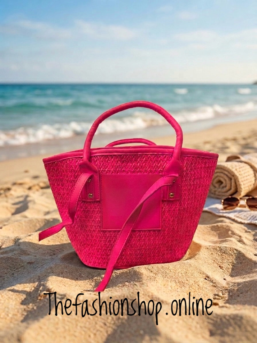 Shore Woven Tote Bag in Hot Pink