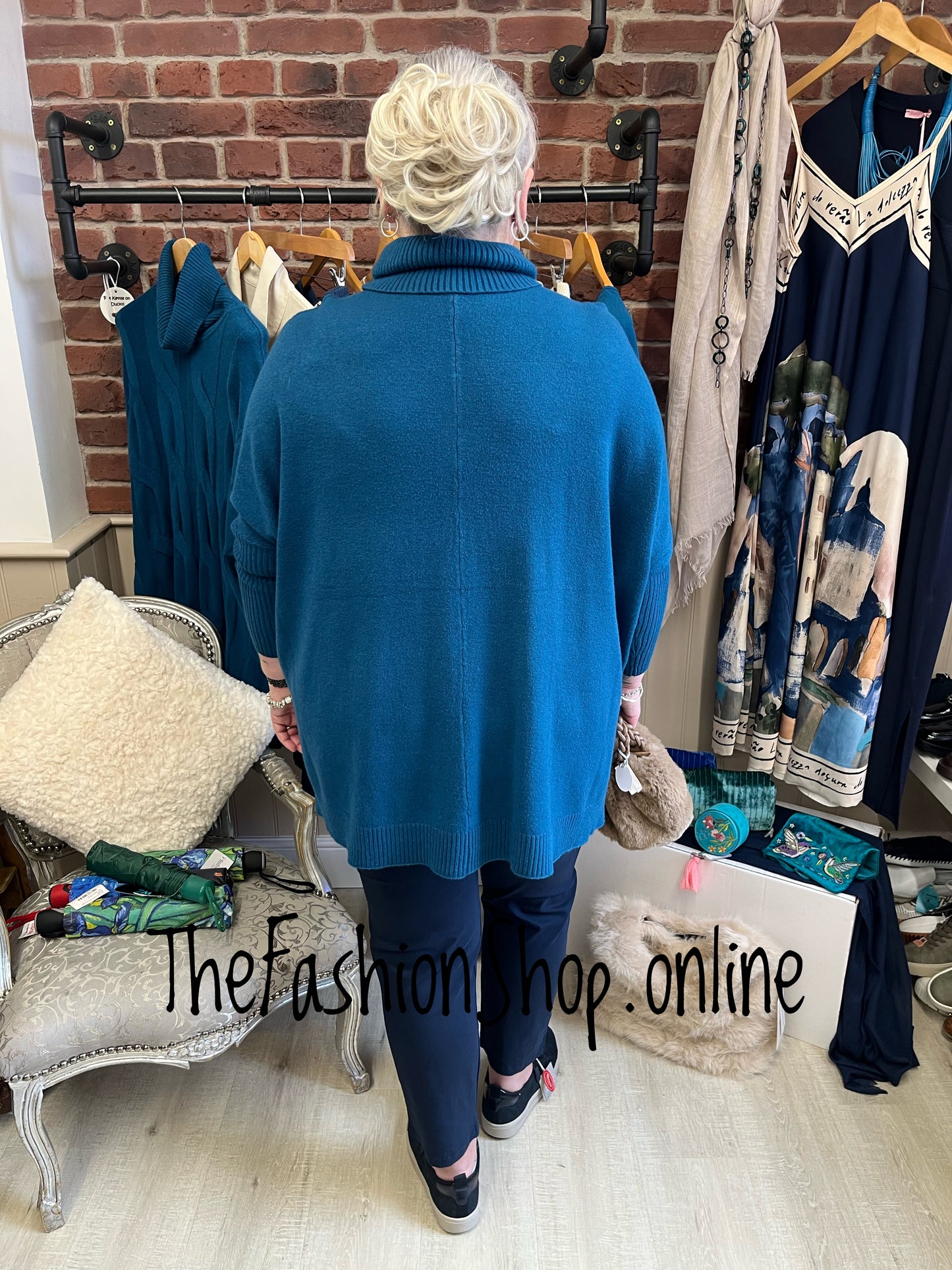 Amelia Teal cable knit polo jumper 12-22