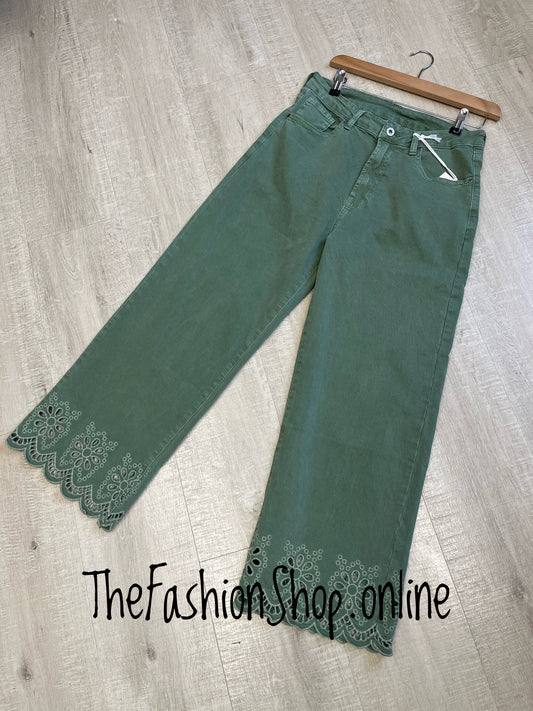 Eva khaki cropped cut out hem jeans sizes 8-14