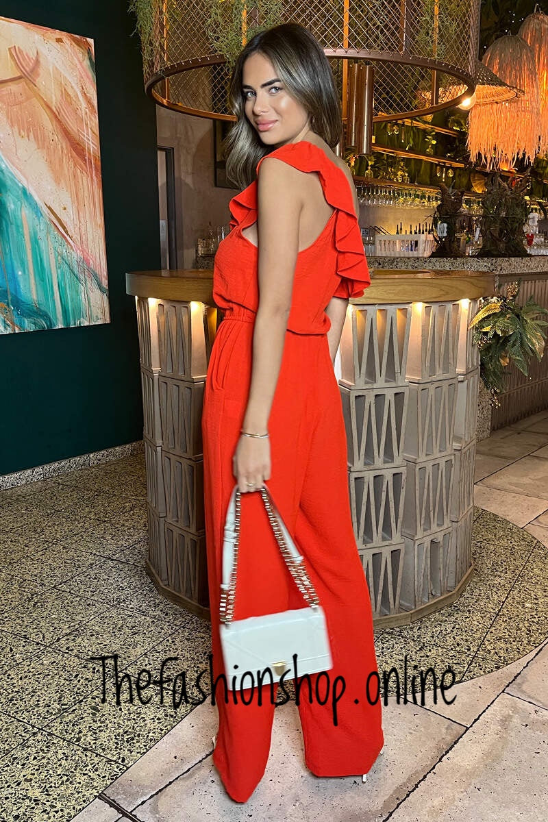 AX Paris Burnt Orange Frill One Shoulder Jumpsuit sizes 8-16
