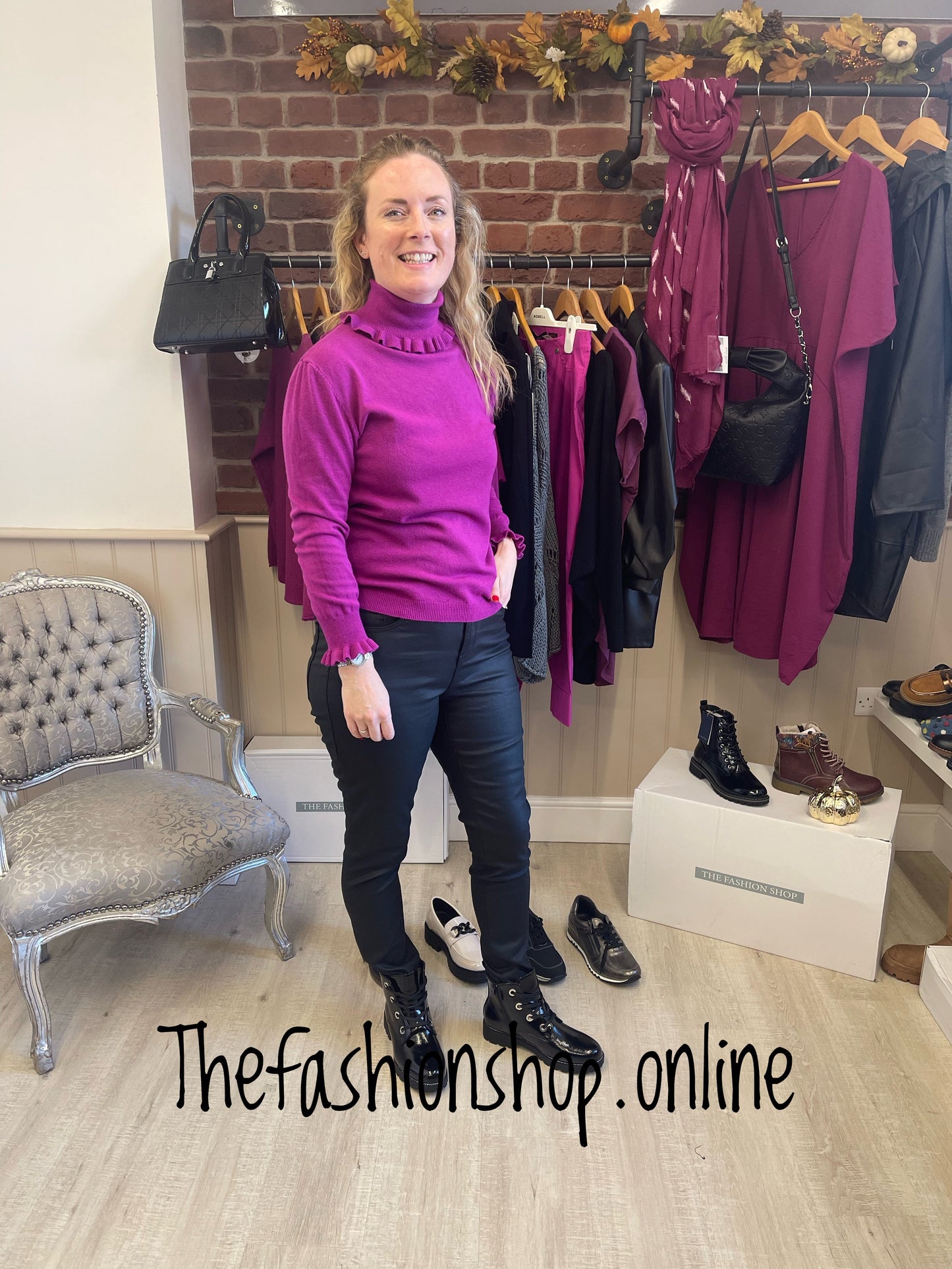Magenta frill detail polo neck 8-16
