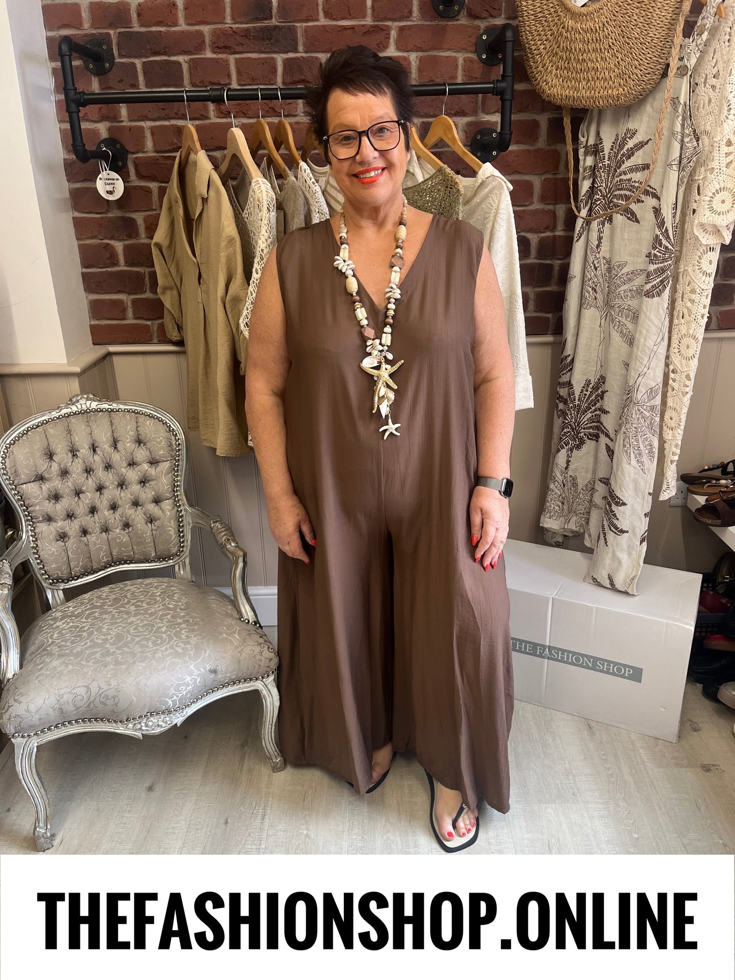 Katelyn coffee open back jumpsuit 12-18