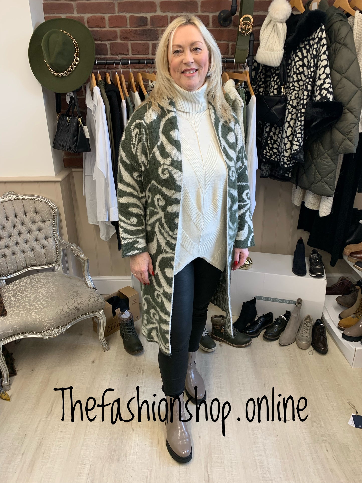 Khaki vine Jacquard brushed cardigan 10-16