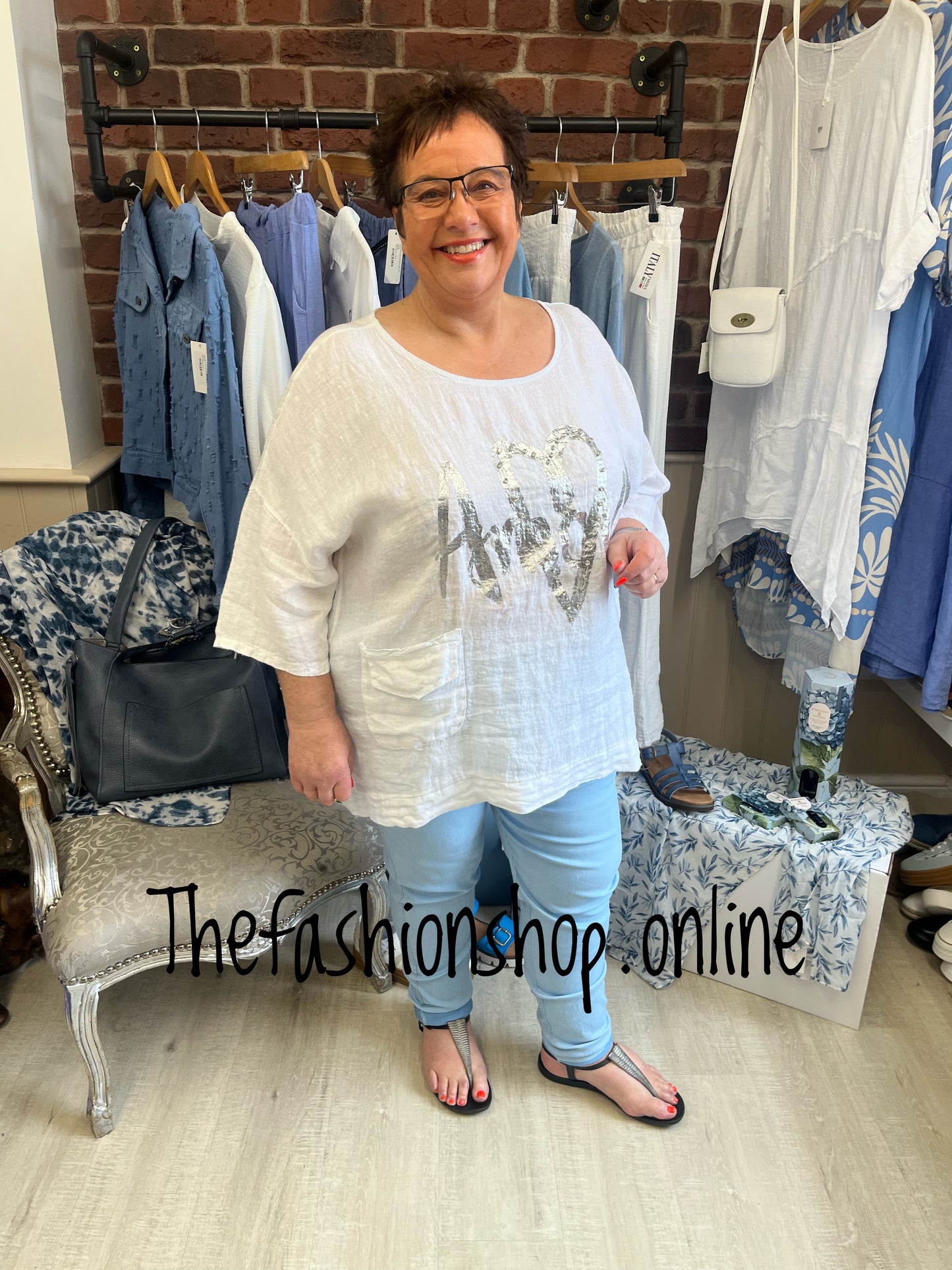 Judy white amour linen top 16-22