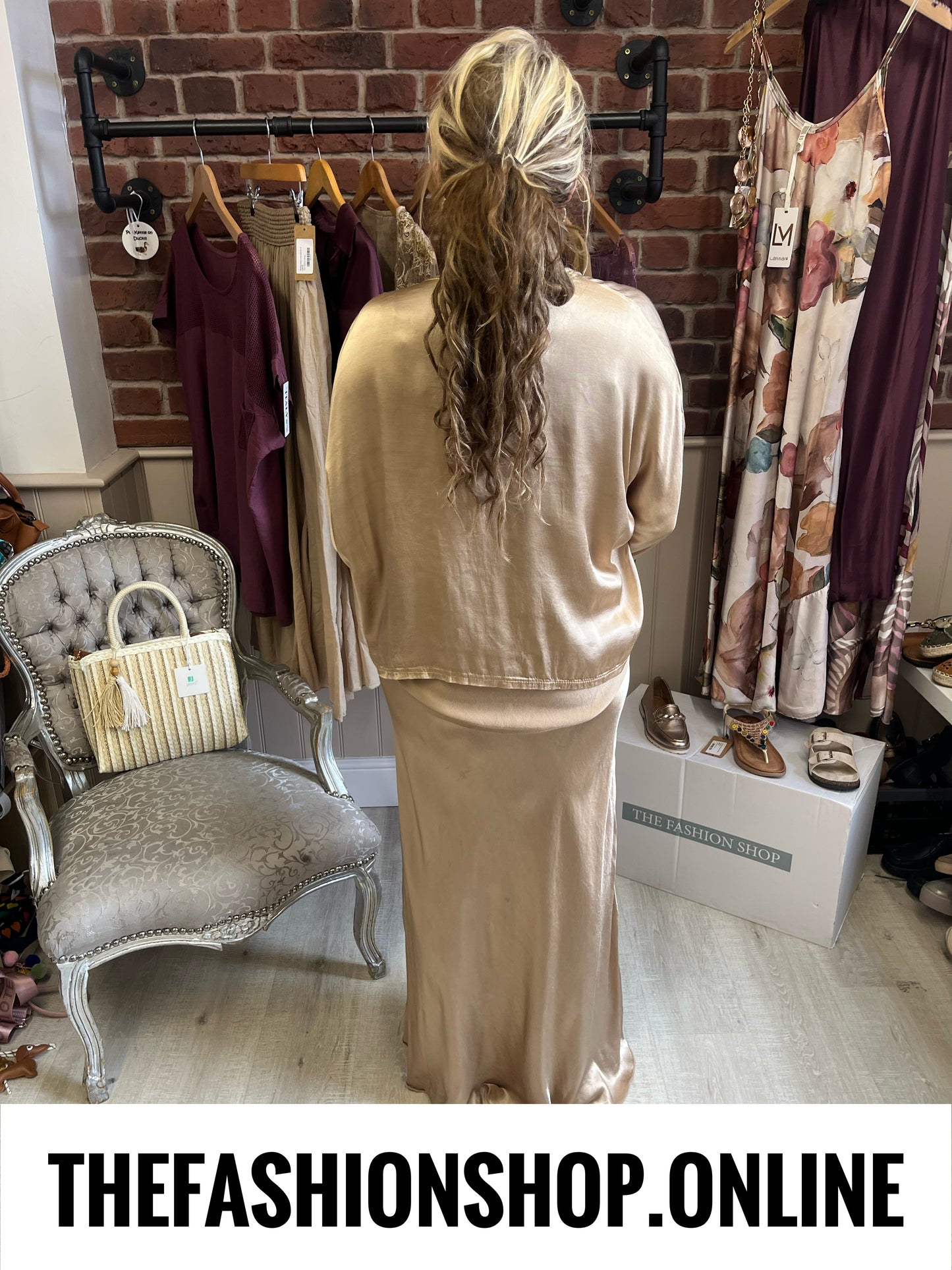 Remi gold sateen maxi skirt 8-14