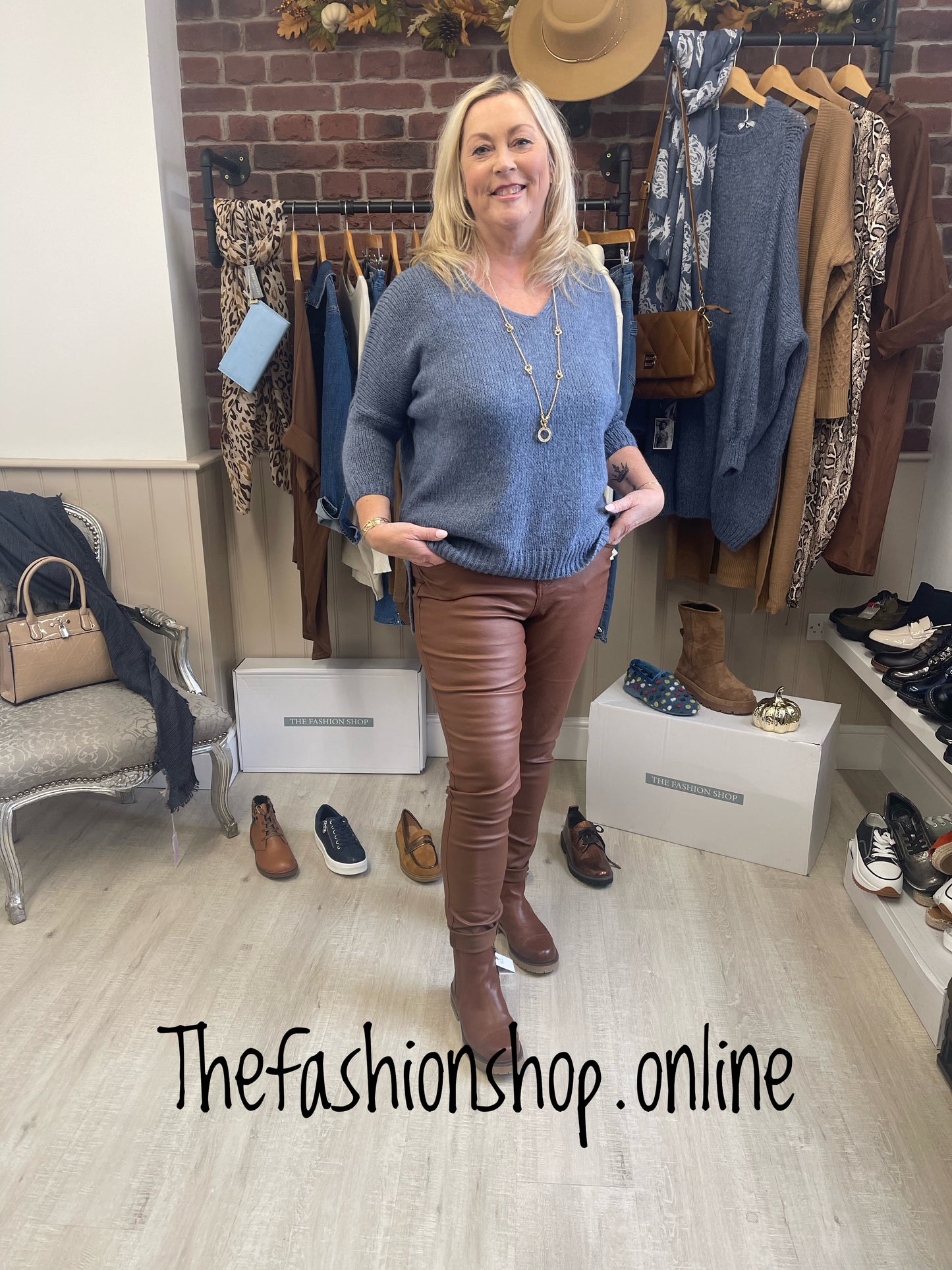 Denim blue v neck high low jumper 10-18