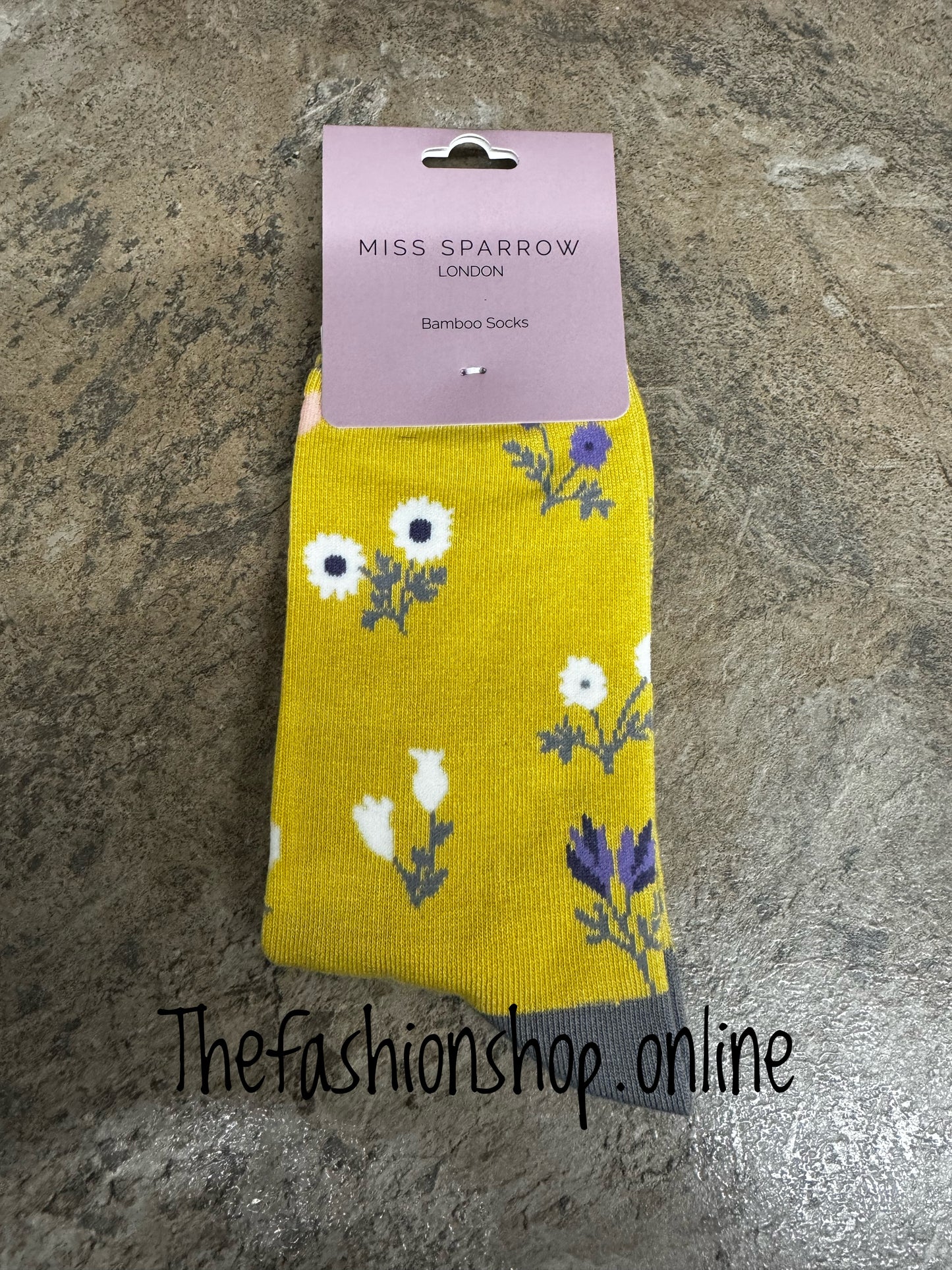 Miss Sparrow Yellow Dainty Floral Bamboo socks 3-7