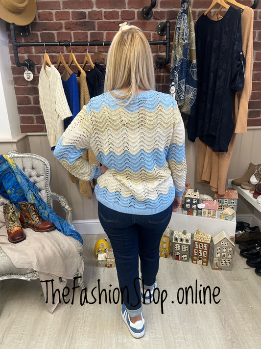 Danielle blue and gold wave detail jumper 8-16