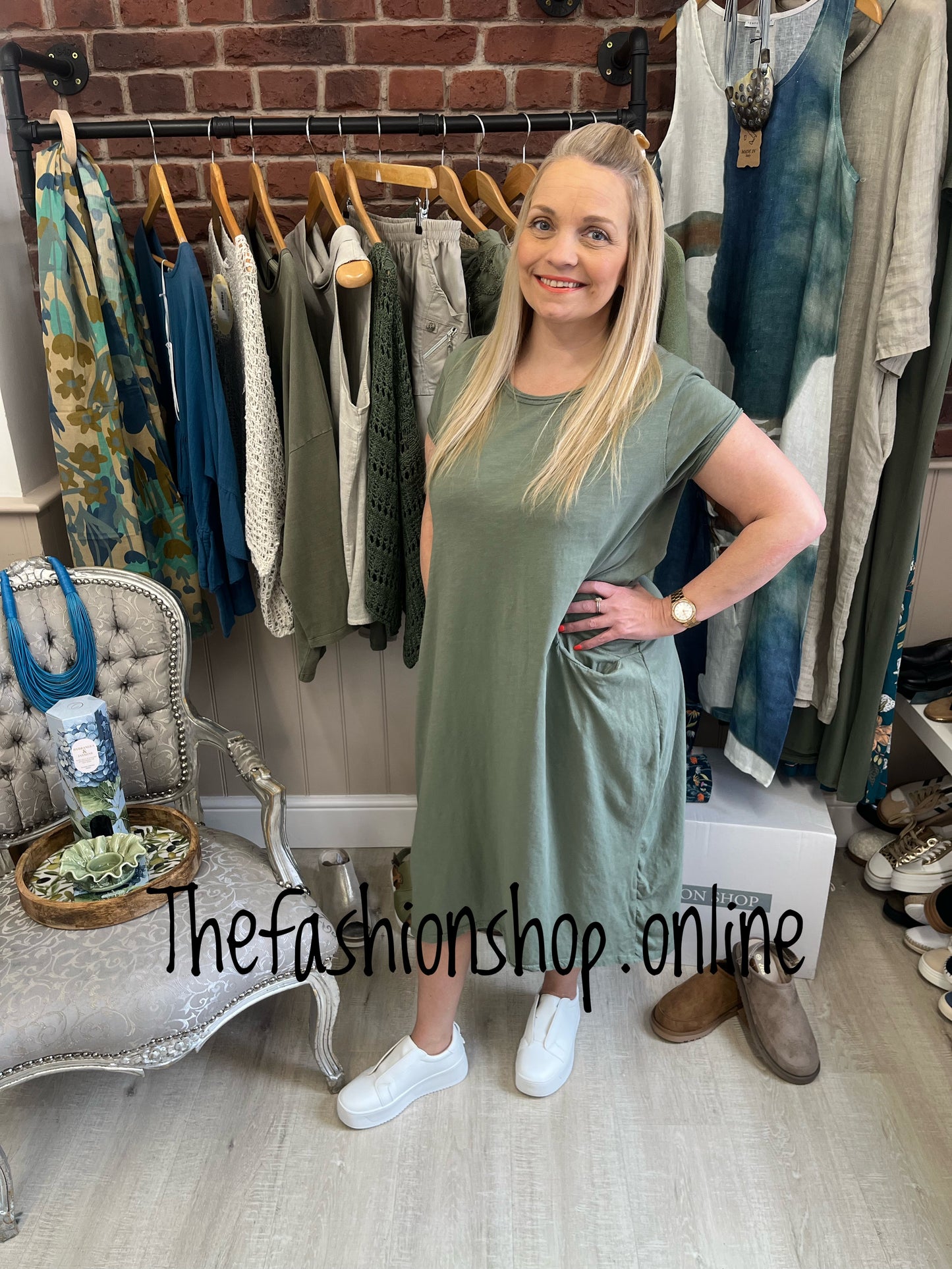 Khaki T shirt dress with pockets 12-18