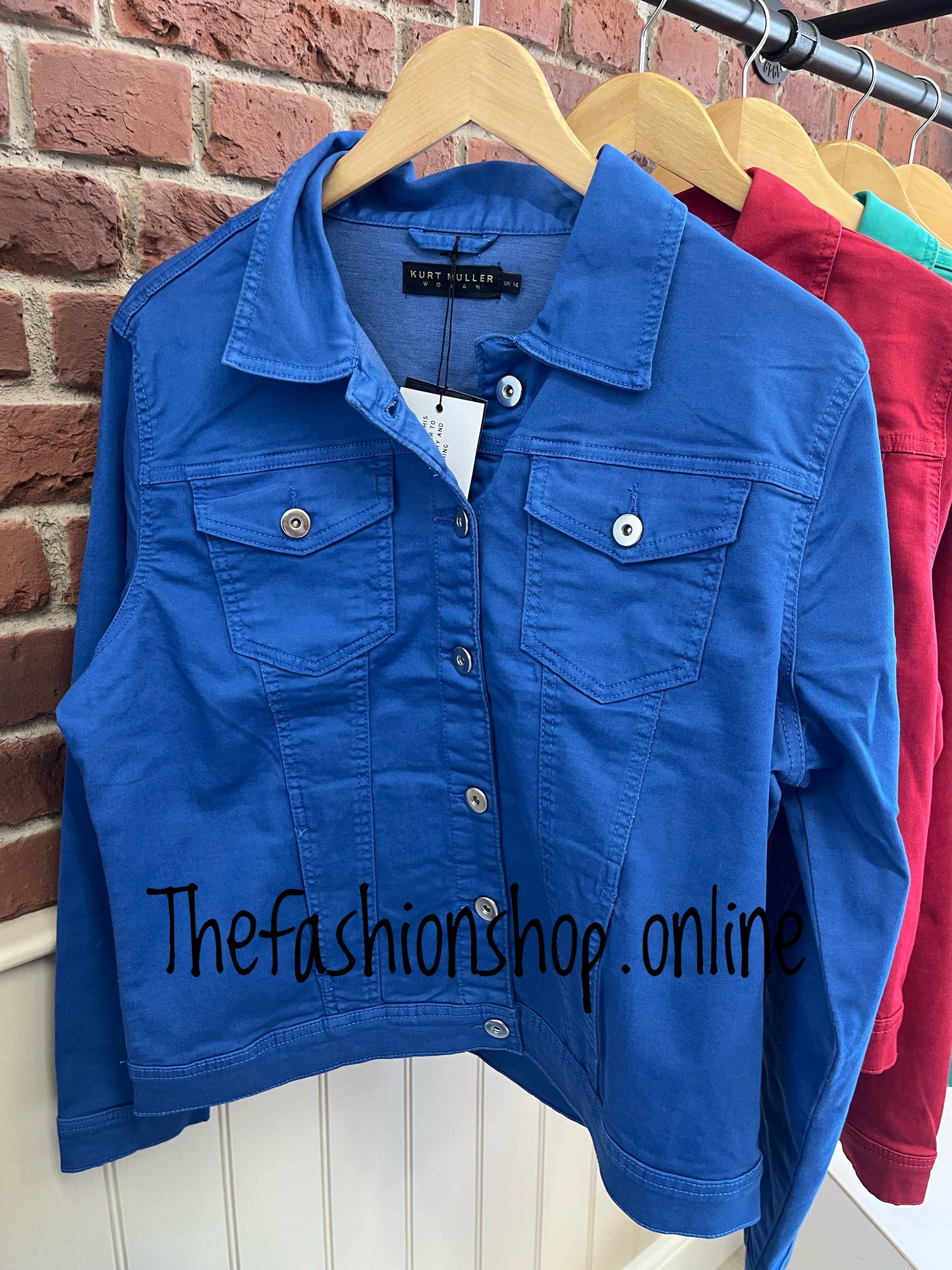 Kylie Kurt Muller royal blue cotton denim jacket sizes 14-22