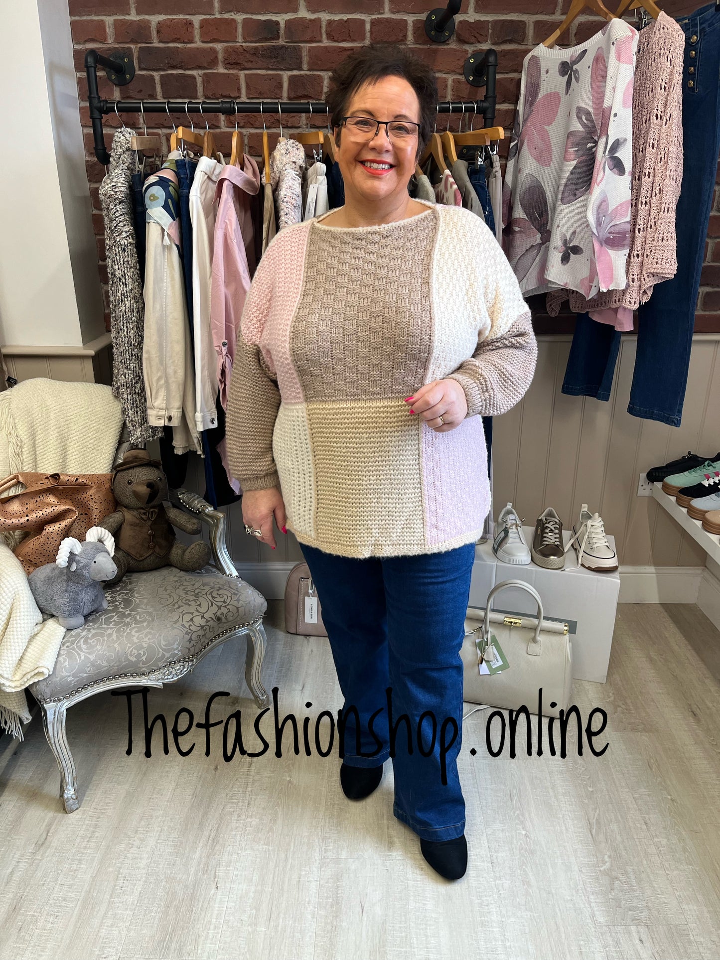 Casey pink and beige patch jumper 12-22