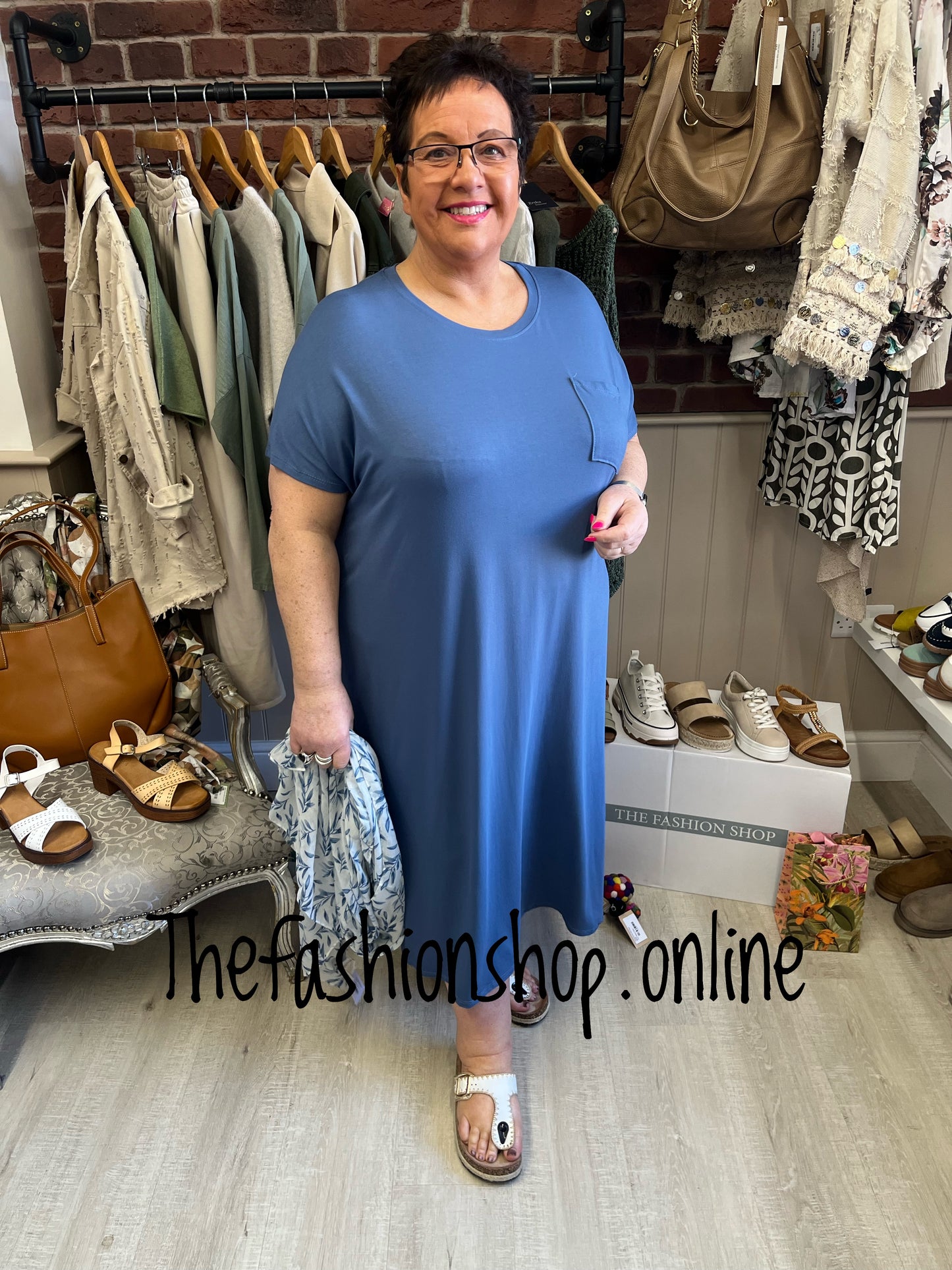 Denim blue midi dress up dress down dress 16-26