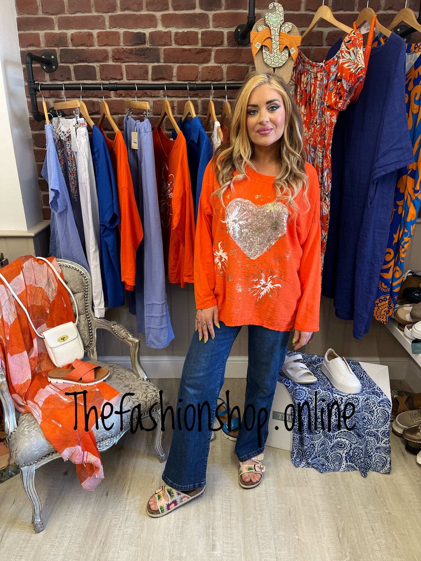 Andrea orange sequin heart top 12-18