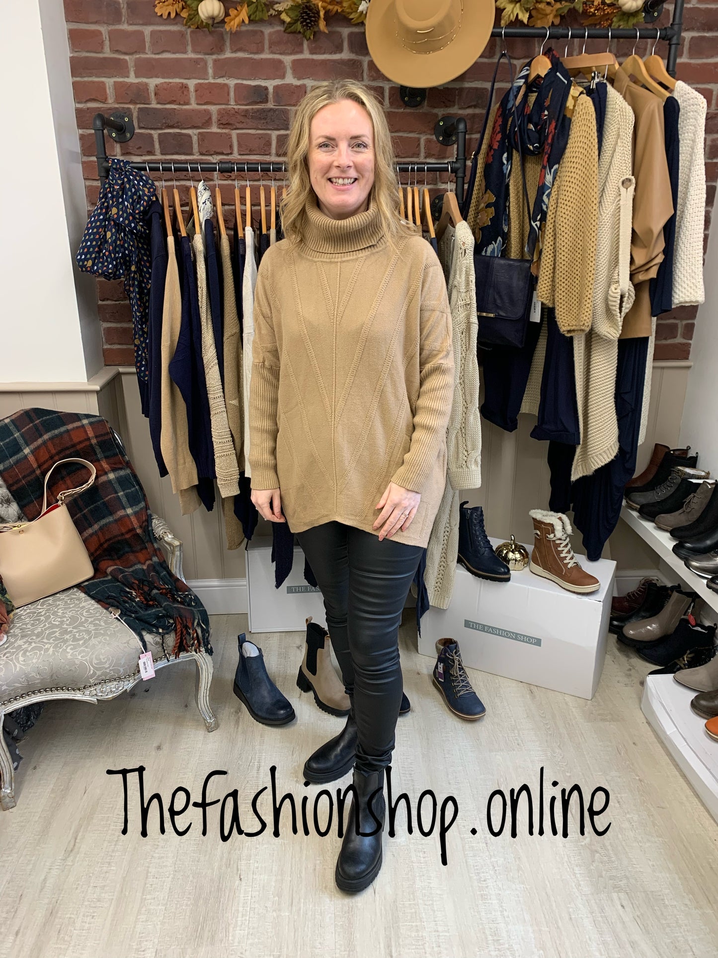 Camel plait detail roll neck jumper 10-18