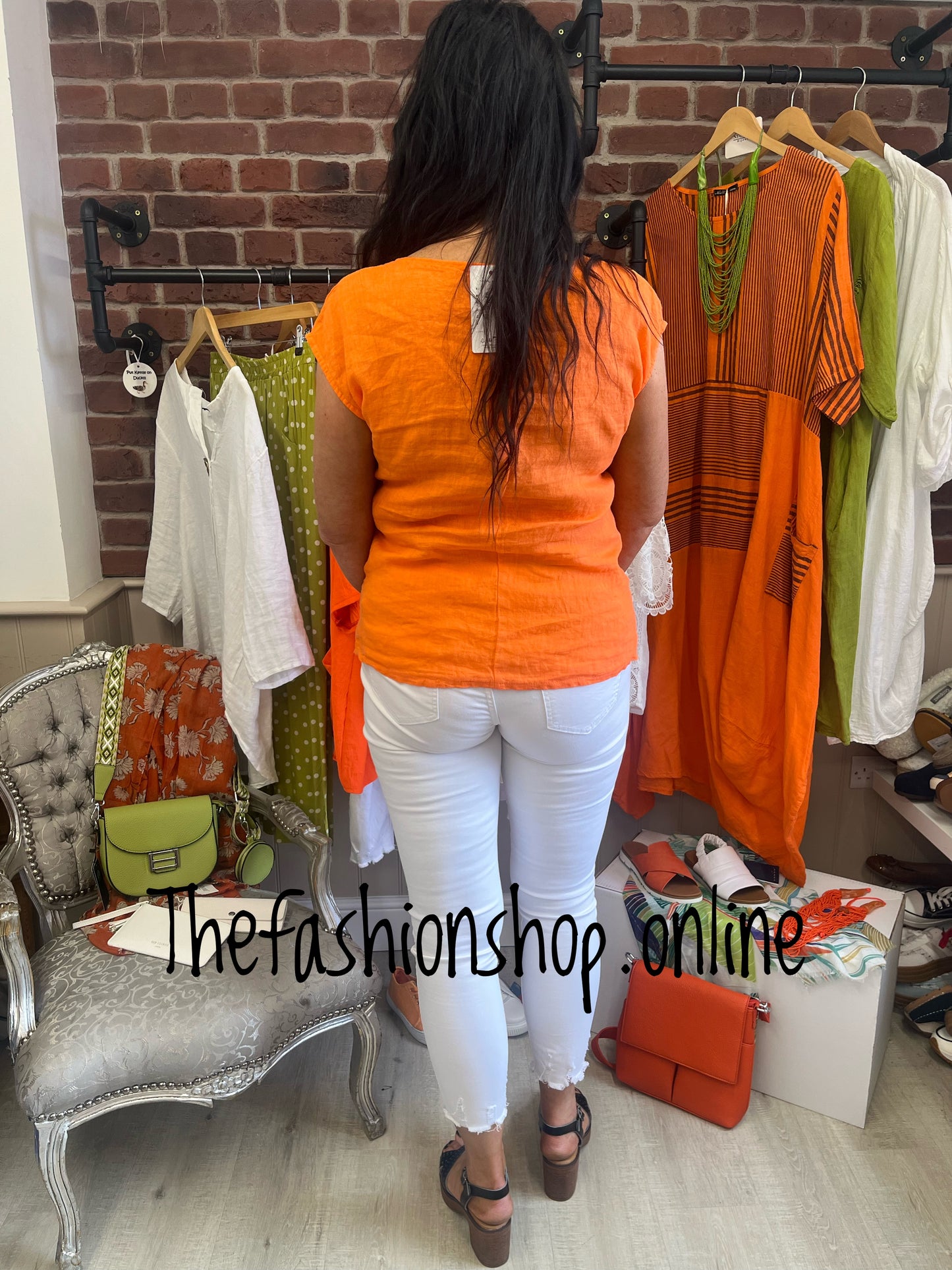 Alison orange linen side tie top 8-12