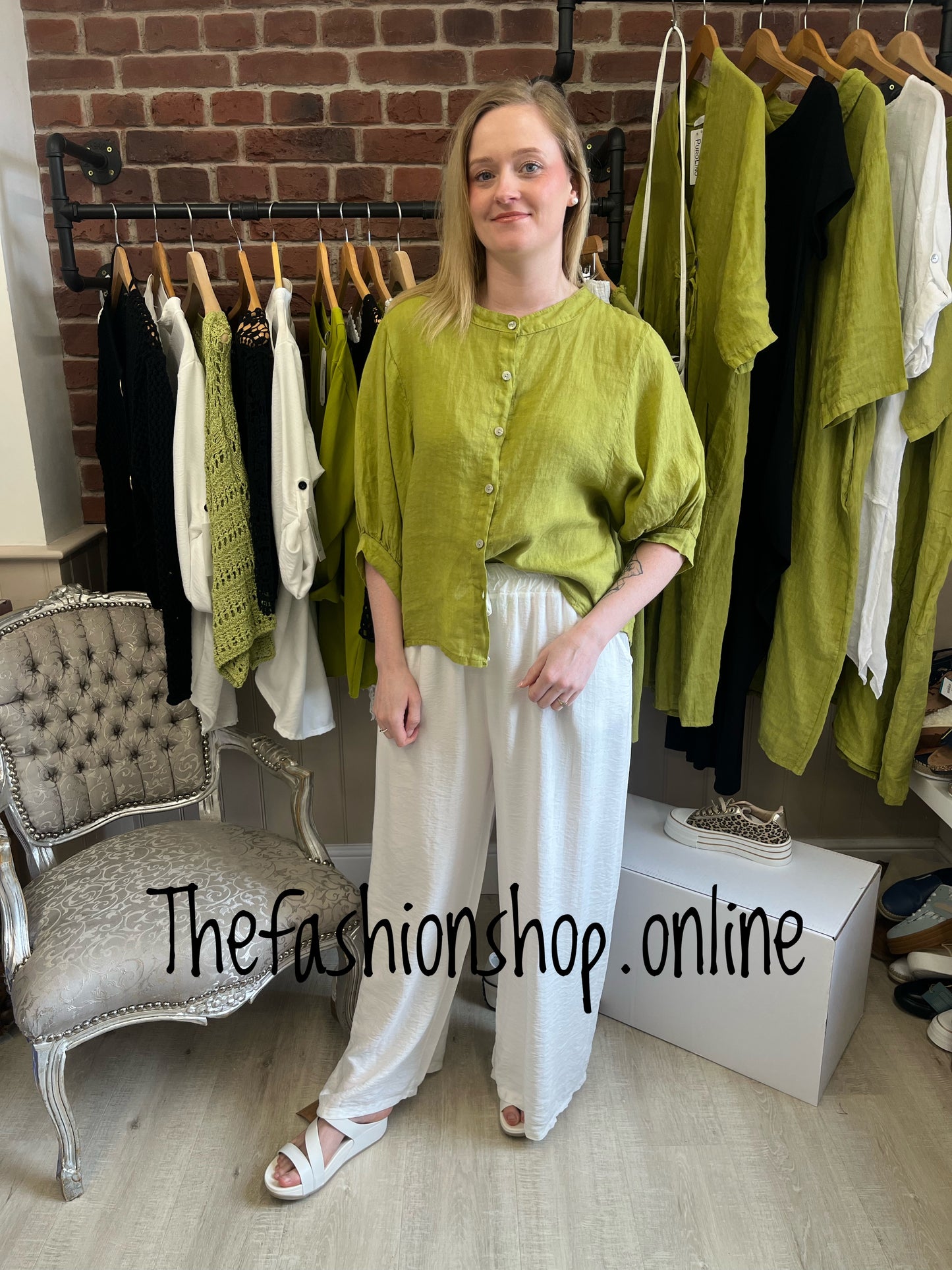 Erica olive linen blouse 10-14