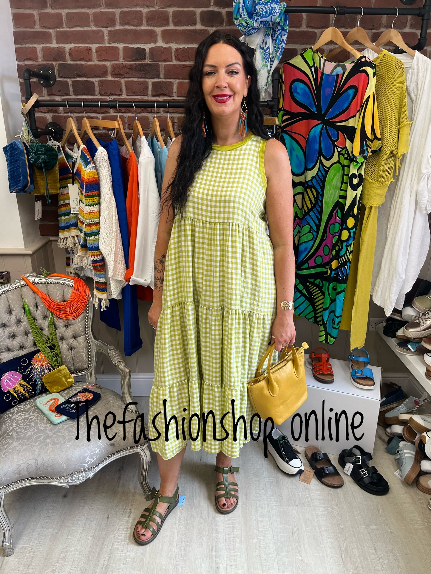 Cally citrus and white tiered gingham dress 10-16