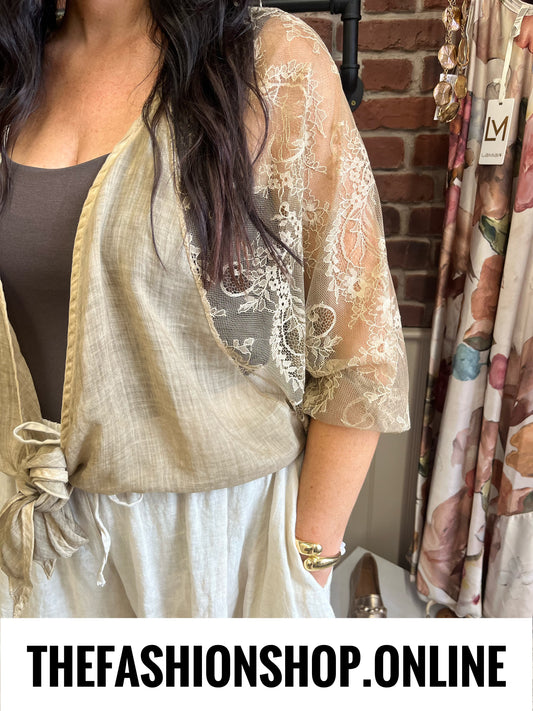 Esme sand lace shrug 8-18
