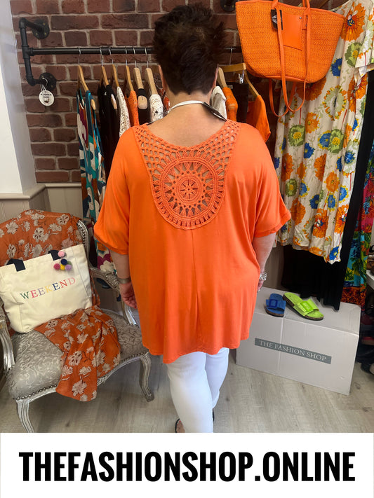 Jolie orange embroidered back top 16-24