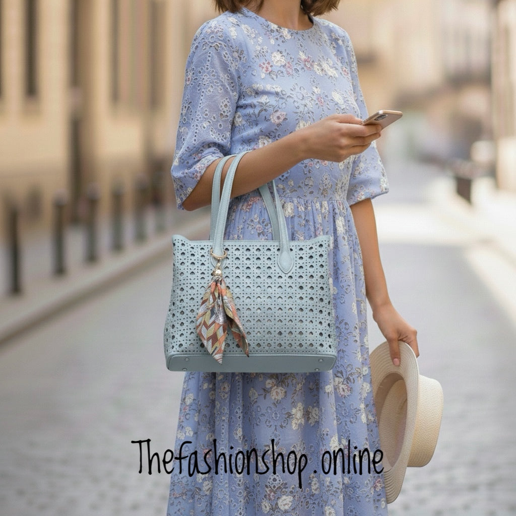 Sienna Lasercut Shoulder Bag in Blue